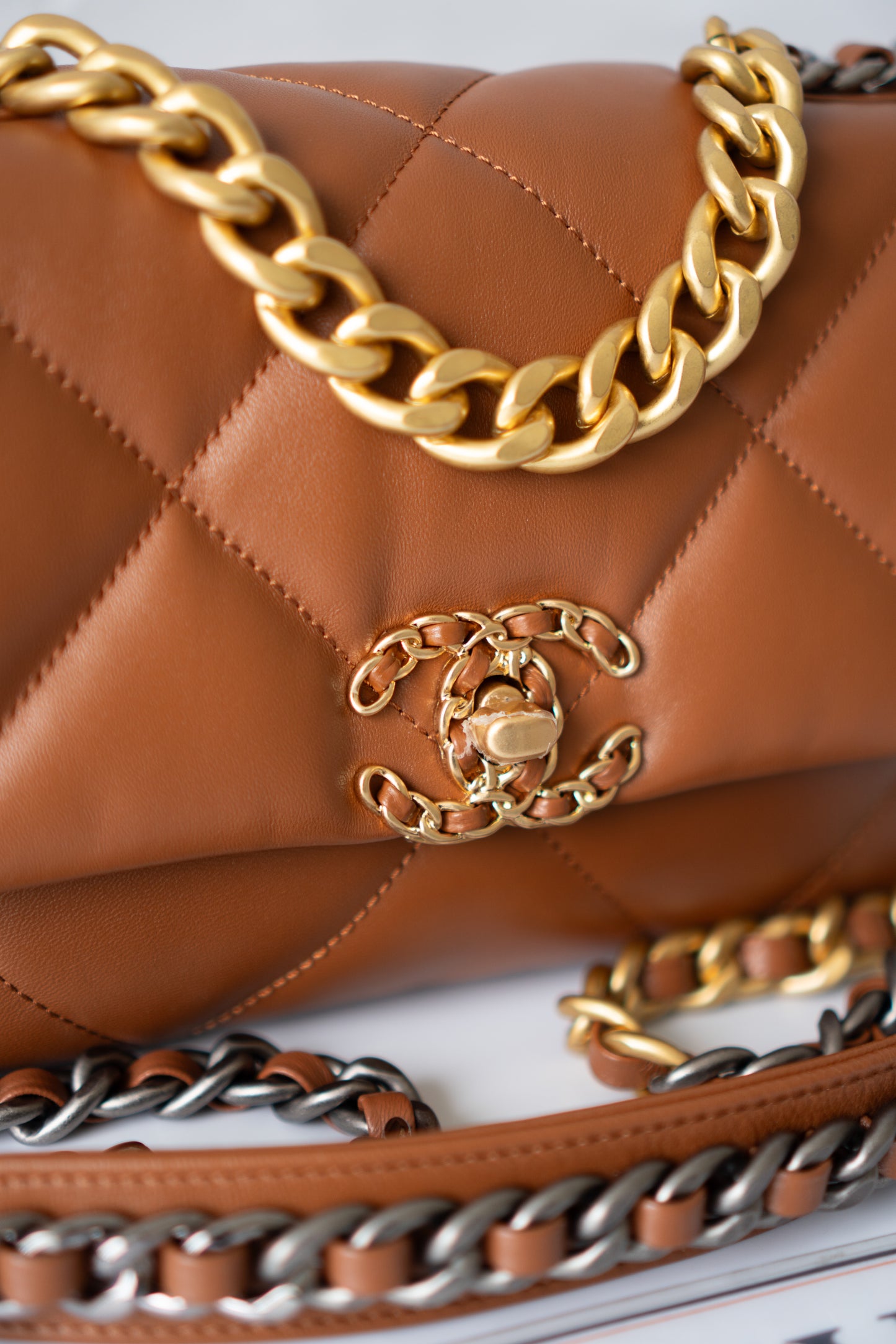 C19 Quilted Chain Flap Bag – Small Caramel Lambskin with Gold Hardware