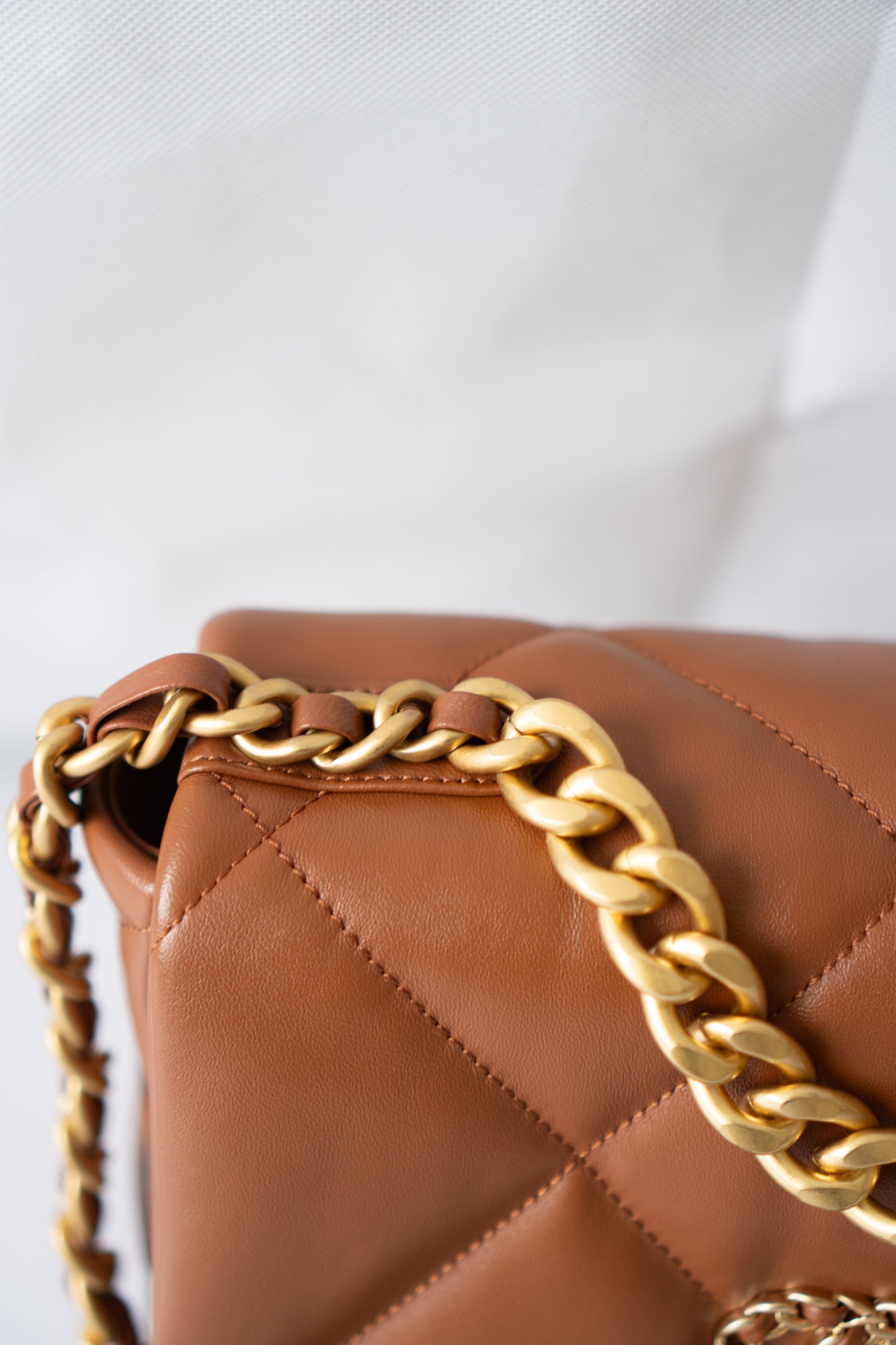 C19 Quilted Chain Flap Bag – Small Caramel Lambskin with Gold Hardware