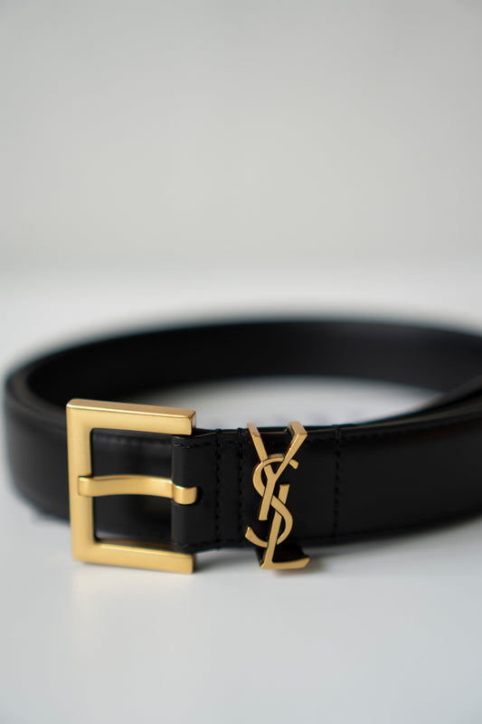 Cassandre Leather Belt – Black with Gold-Tone Buckle
