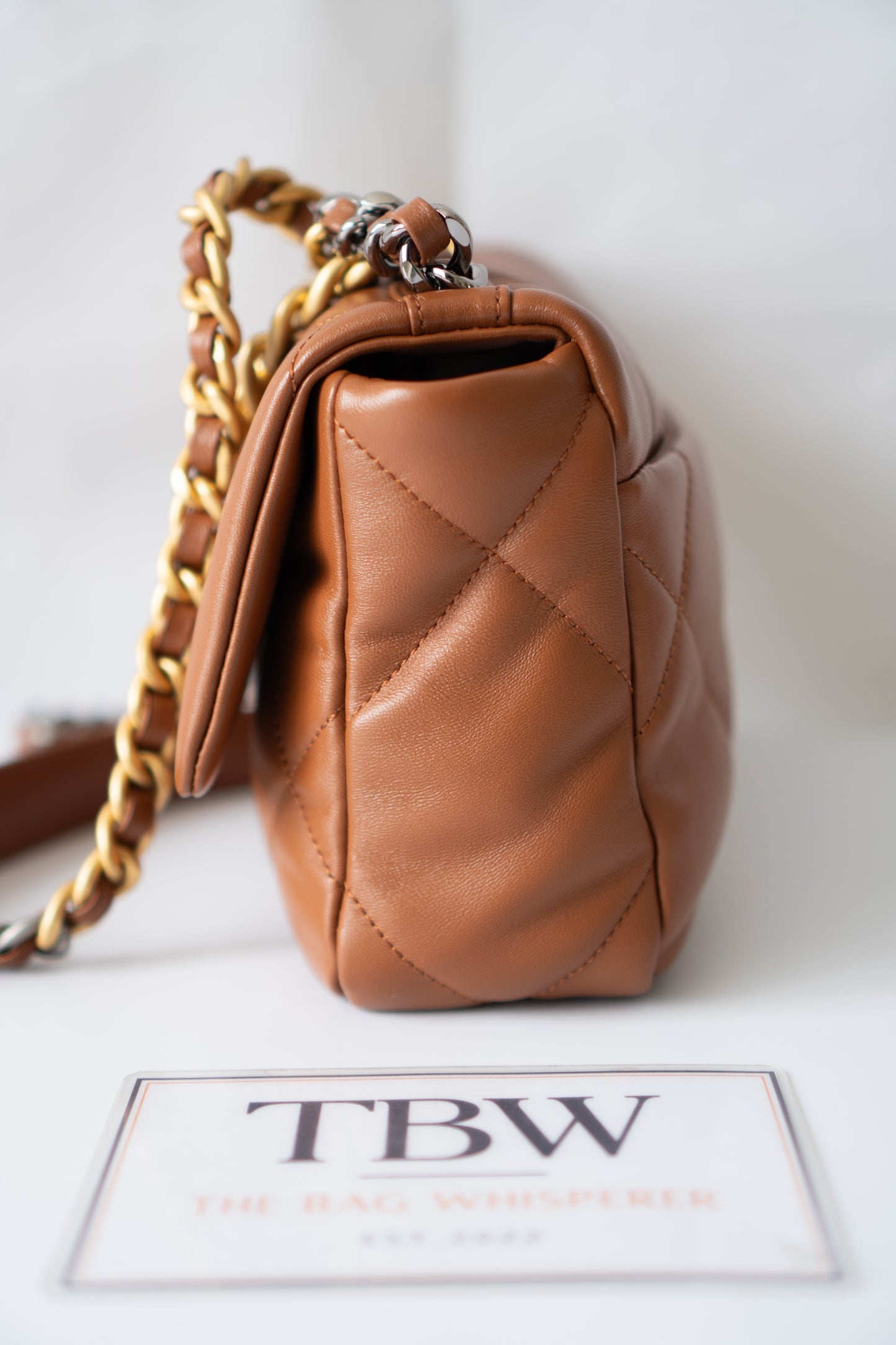 C19 Quilted Chain Flap Bag – Small Caramel Lambskin with Gold Hardware