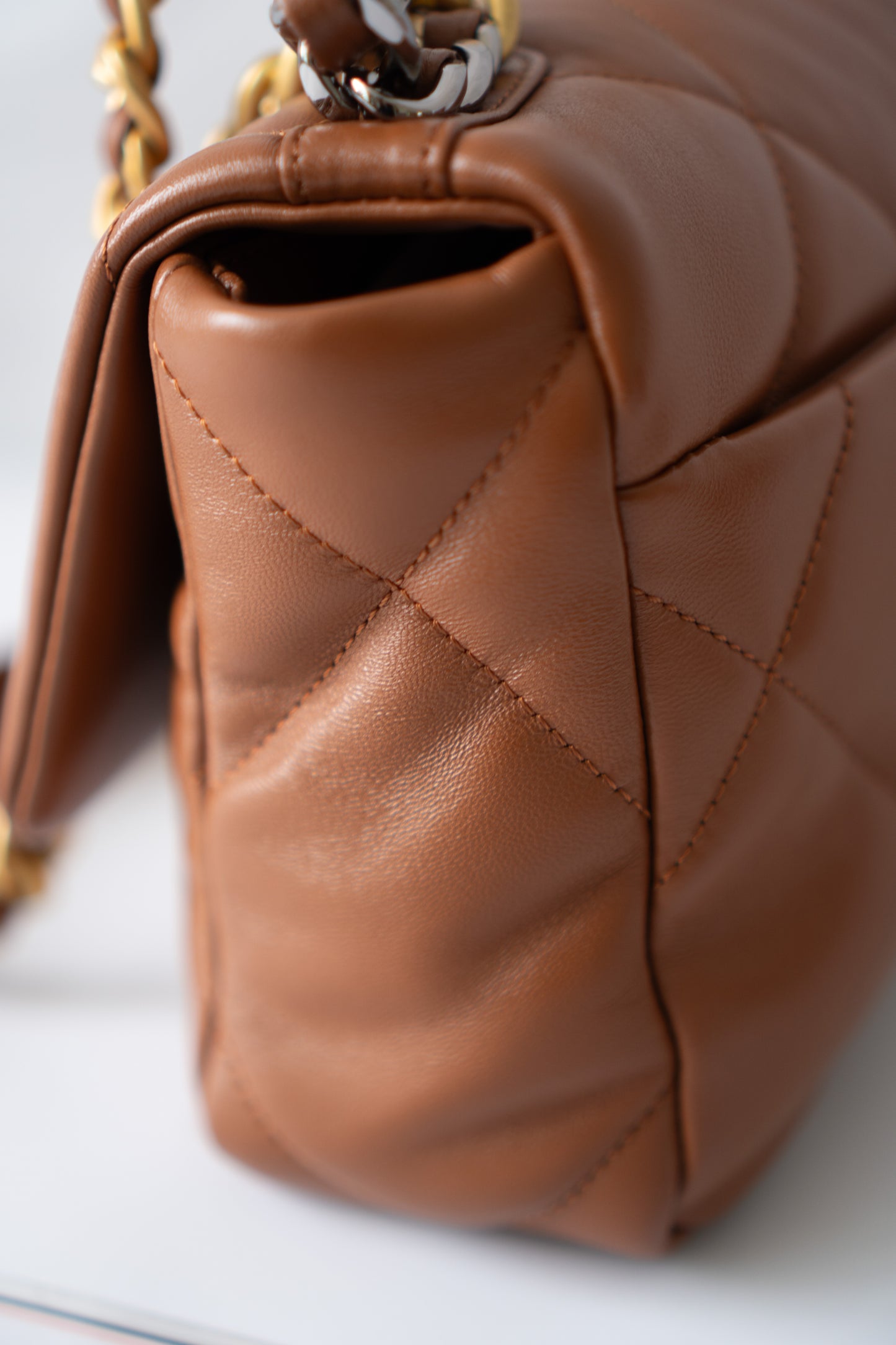 C19 Quilted Chain Flap Bag – Small Caramel Lambskin with Gold Hardware