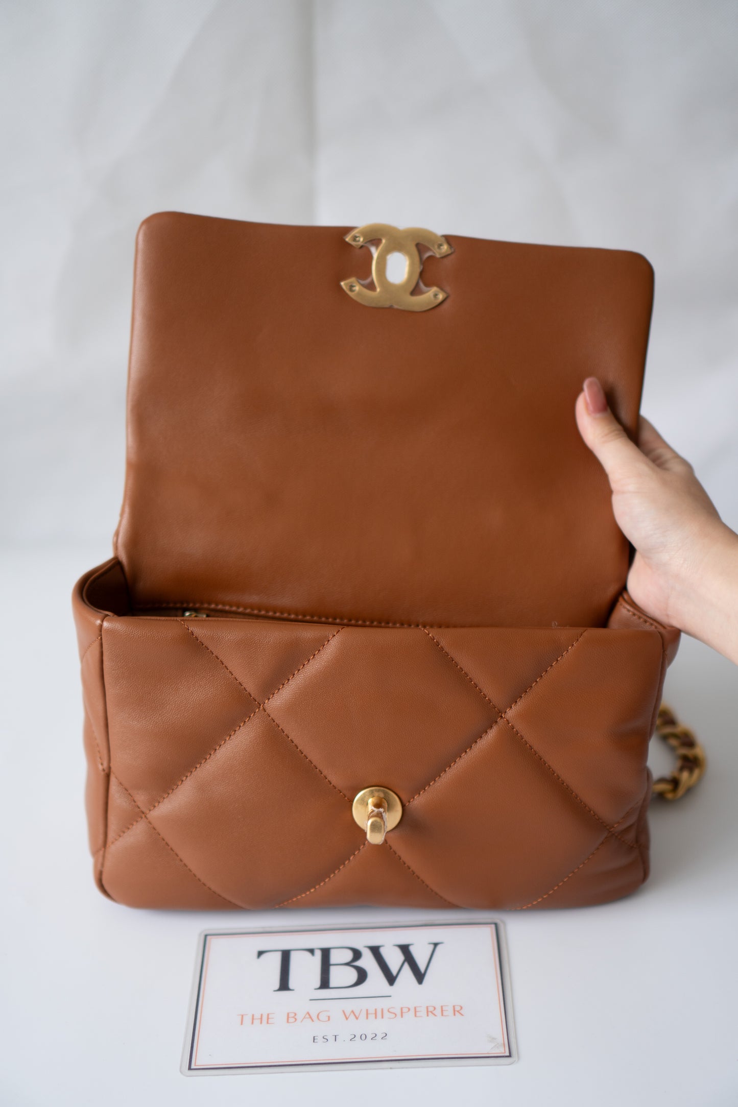 C19 Quilted Chain Flap Bag – Small Caramel Lambskin with Gold Hardware