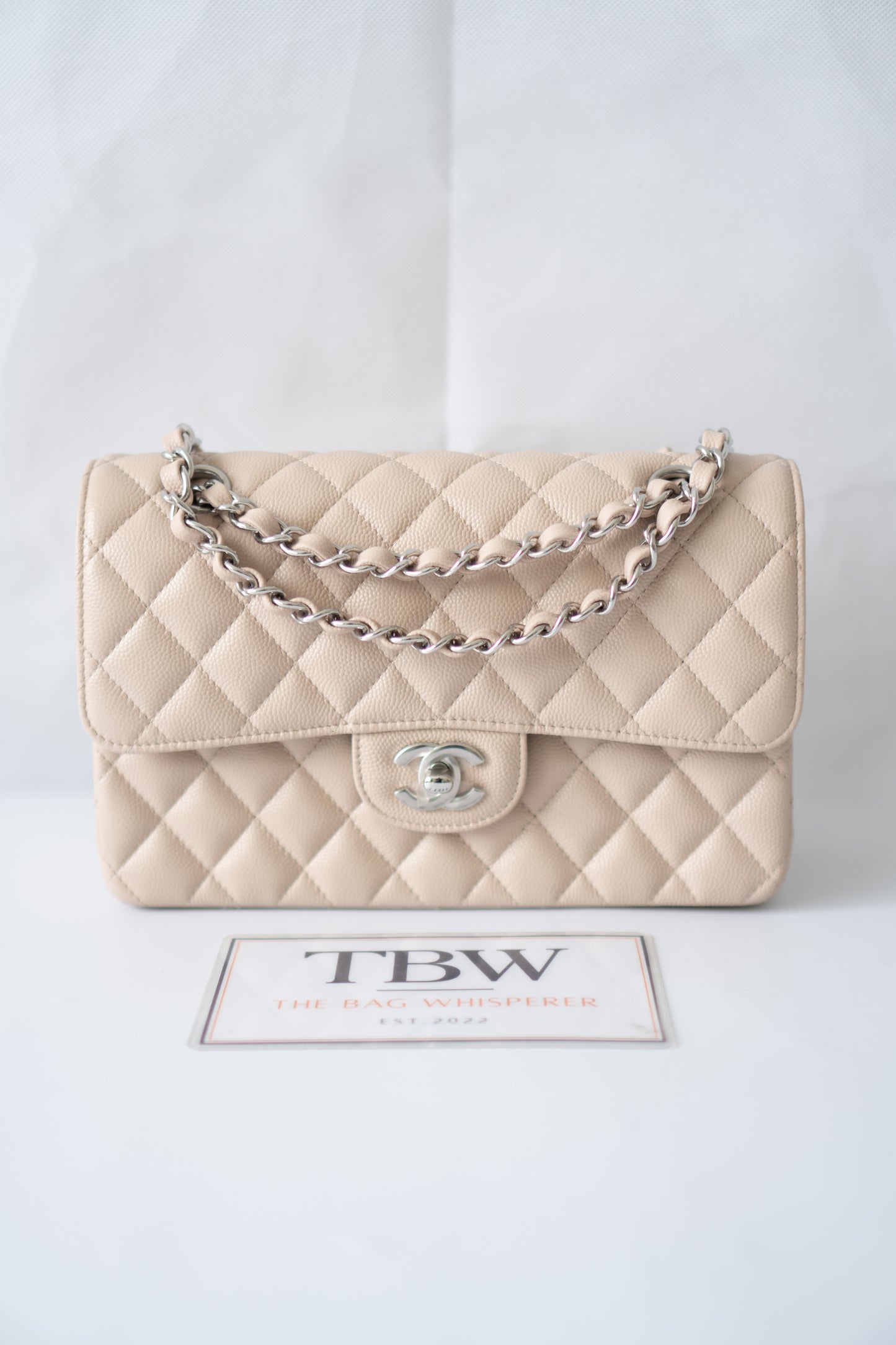 Classic Flap Quilted Flap Bag – Small Light Beige Caviar with Silver Hardware