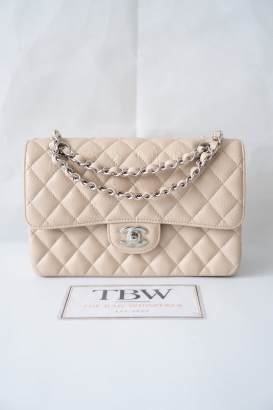 Classic Flap Quilted Flap Bag – Small Light Beige Caviar with Silver Hardware