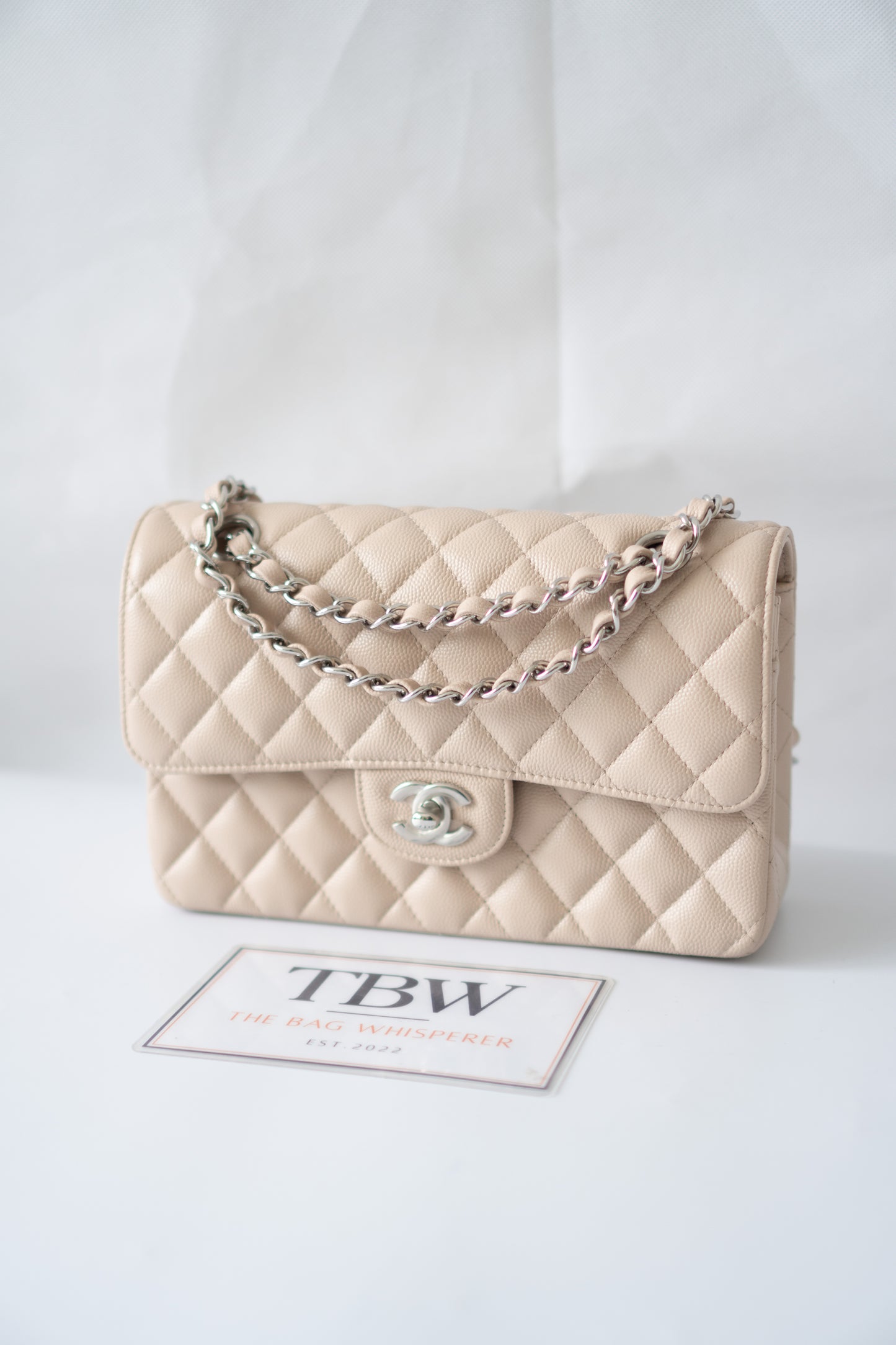 Classic Flap Quilted Flap Bag – Small Light Beige Caviar with Silver Hardware