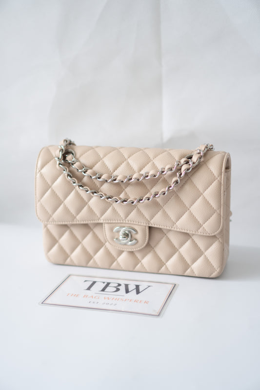 Classic Flap Quilted Flap Bag – Small Light Beige Caviar with Silver Hardware