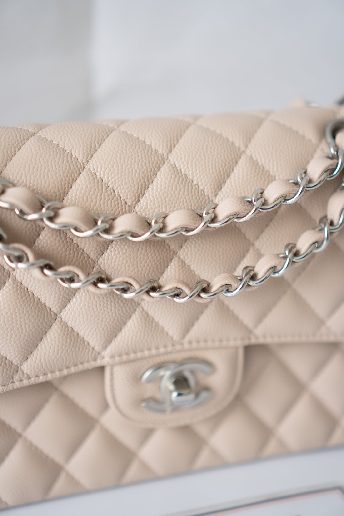 Classic Flap Quilted Flap Bag – Small Light Beige Caviar with Silver Hardware
