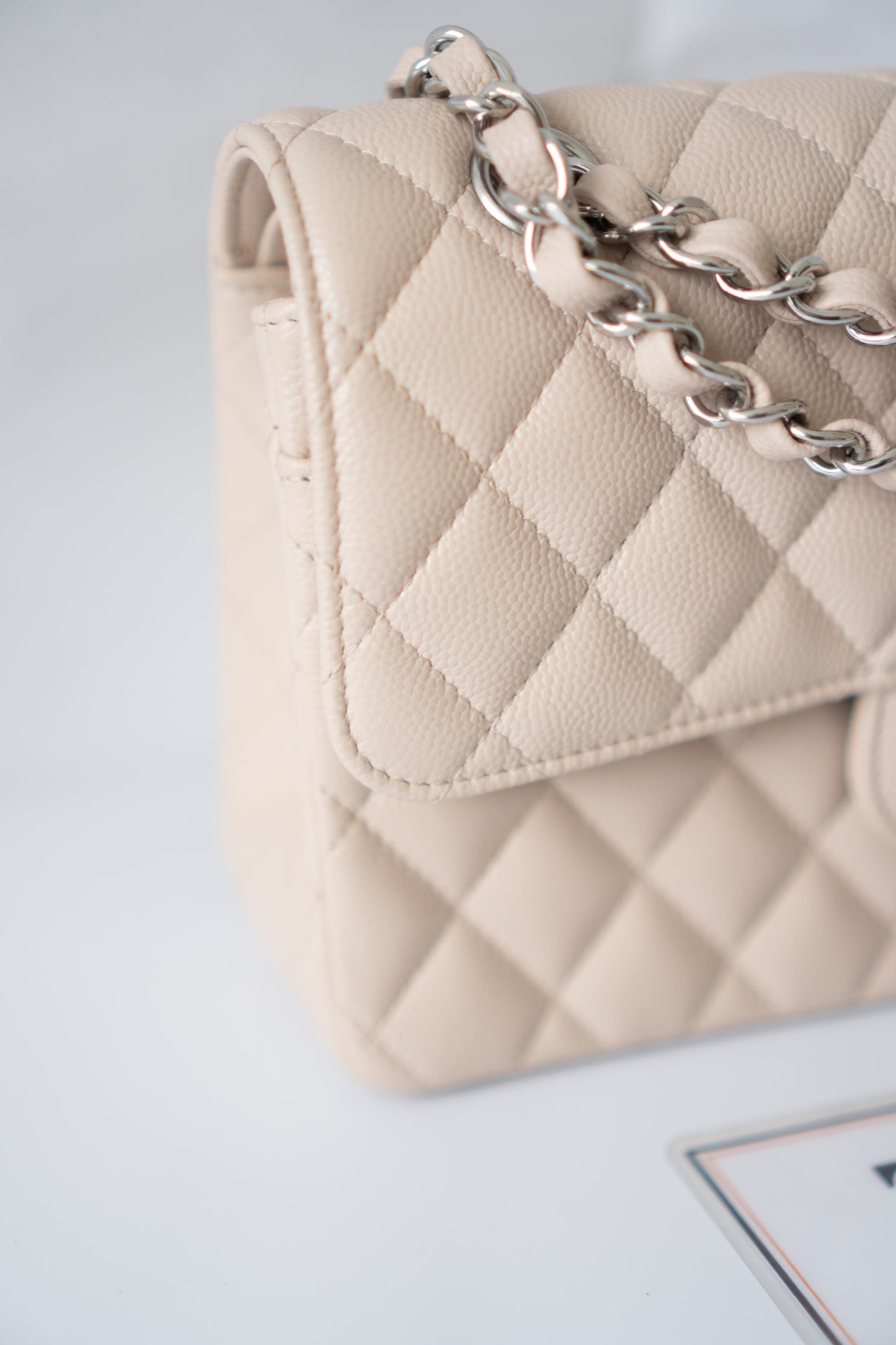 Classic Flap Quilted Flap Bag – Small Light Beige Caviar with Silver Hardware