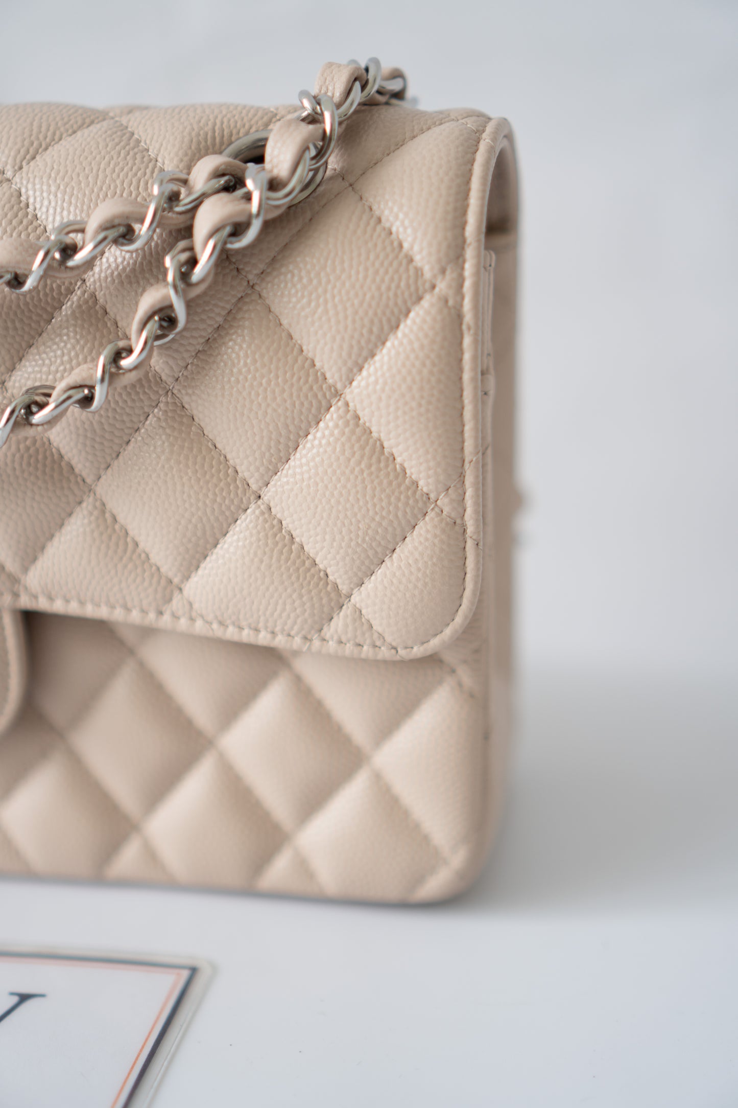 Classic Flap Quilted Flap Bag – Small Light Beige Caviar with Silver Hardware