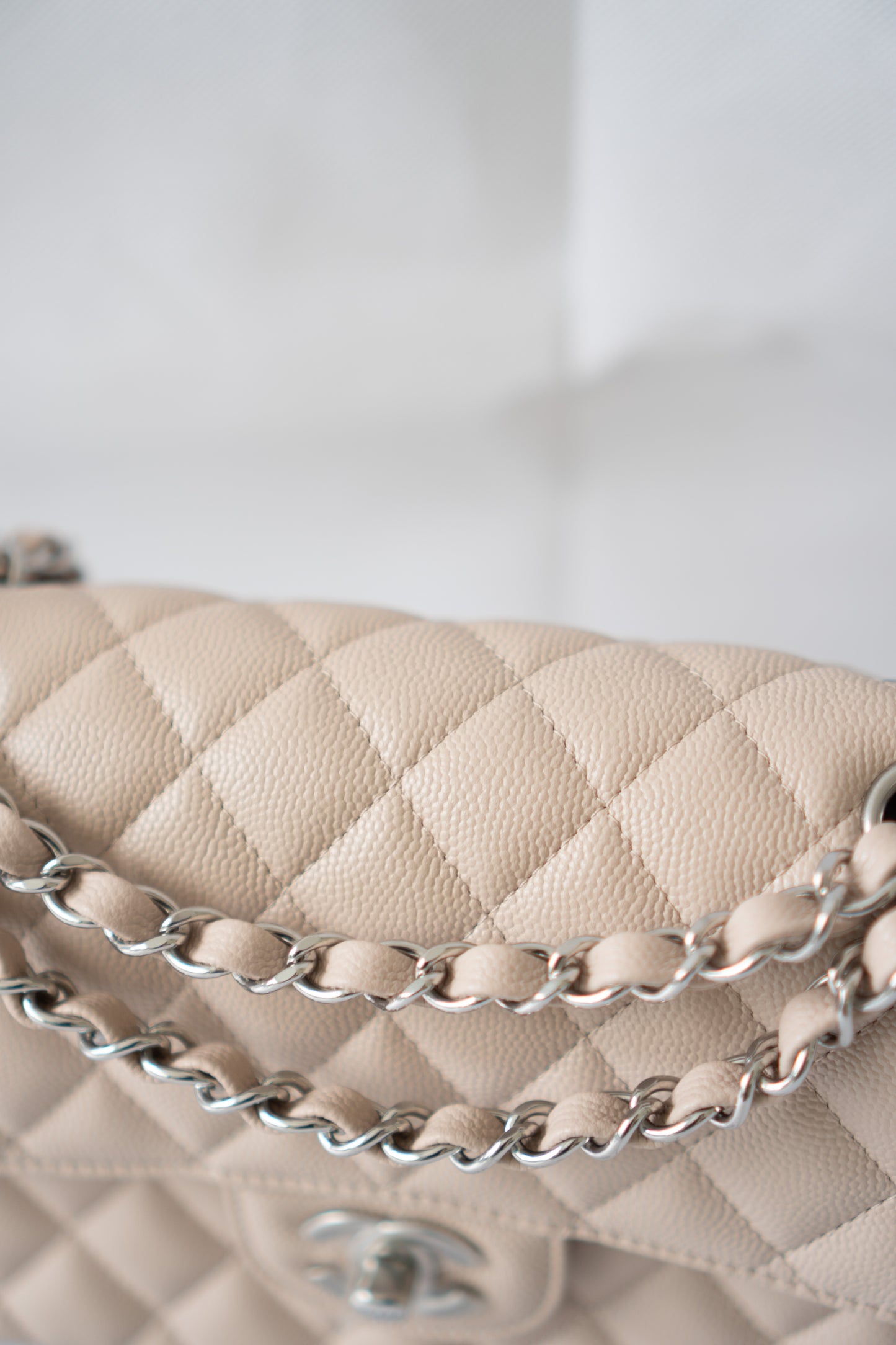 Classic Flap Quilted Flap Bag – Small Light Beige Caviar with Silver Hardware