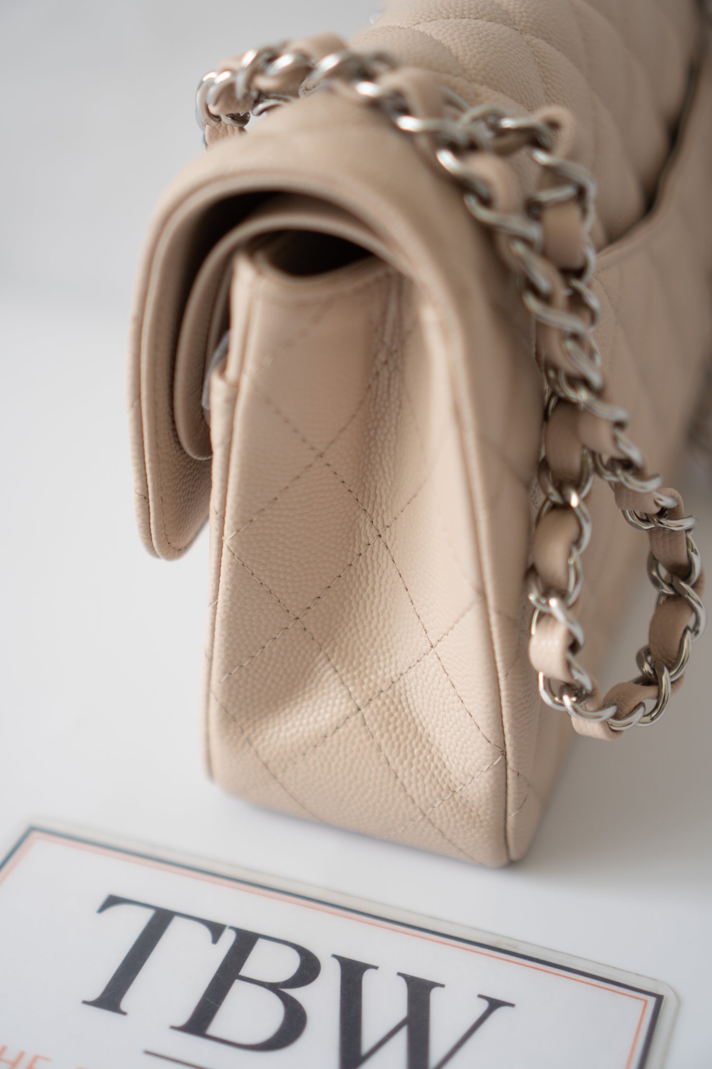 Classic Flap Quilted Flap Bag – Small Light Beige Caviar with Silver Hardware