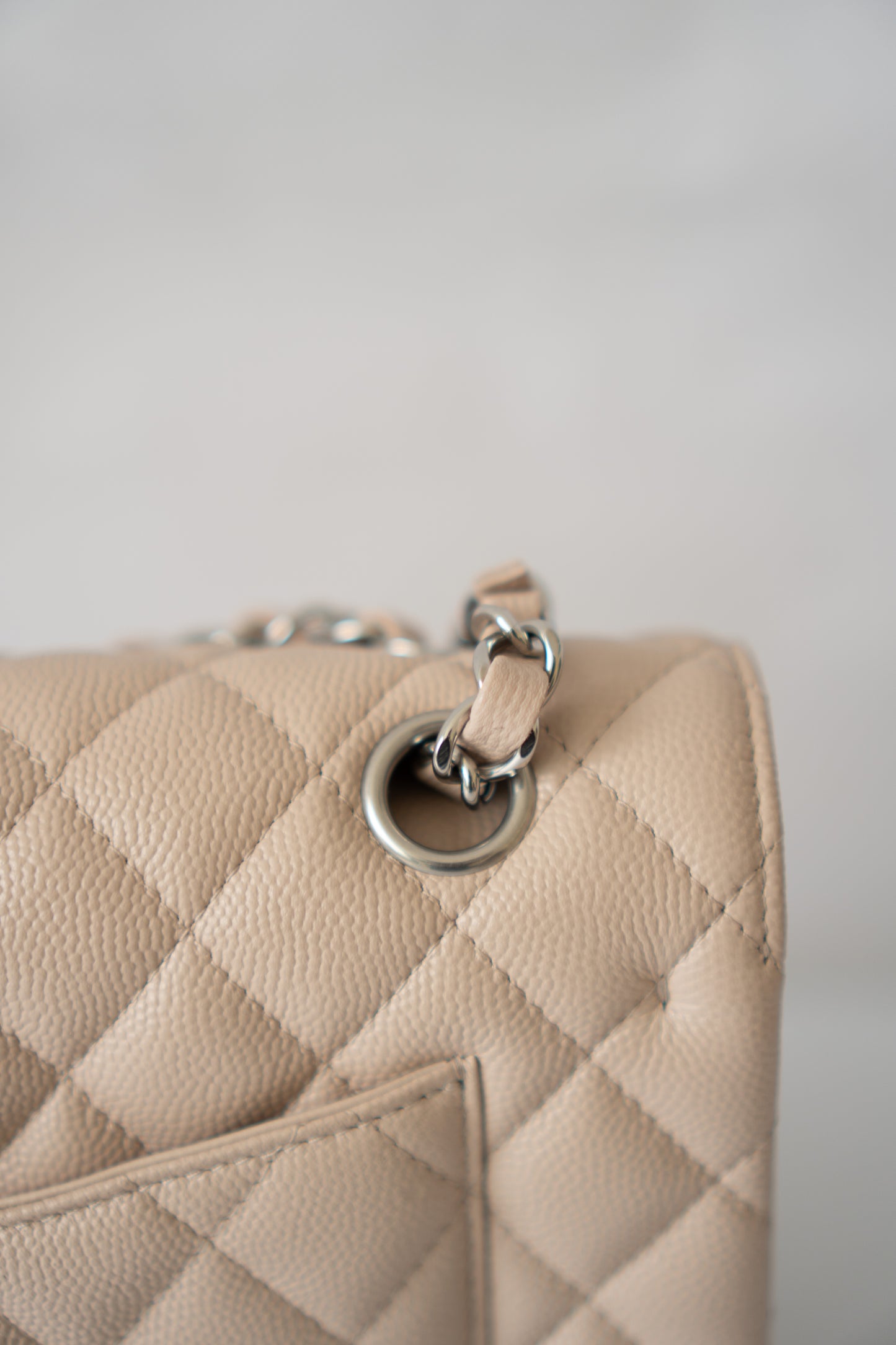 Classic Flap Quilted Flap Bag – Small Light Beige Caviar with Silver Hardware