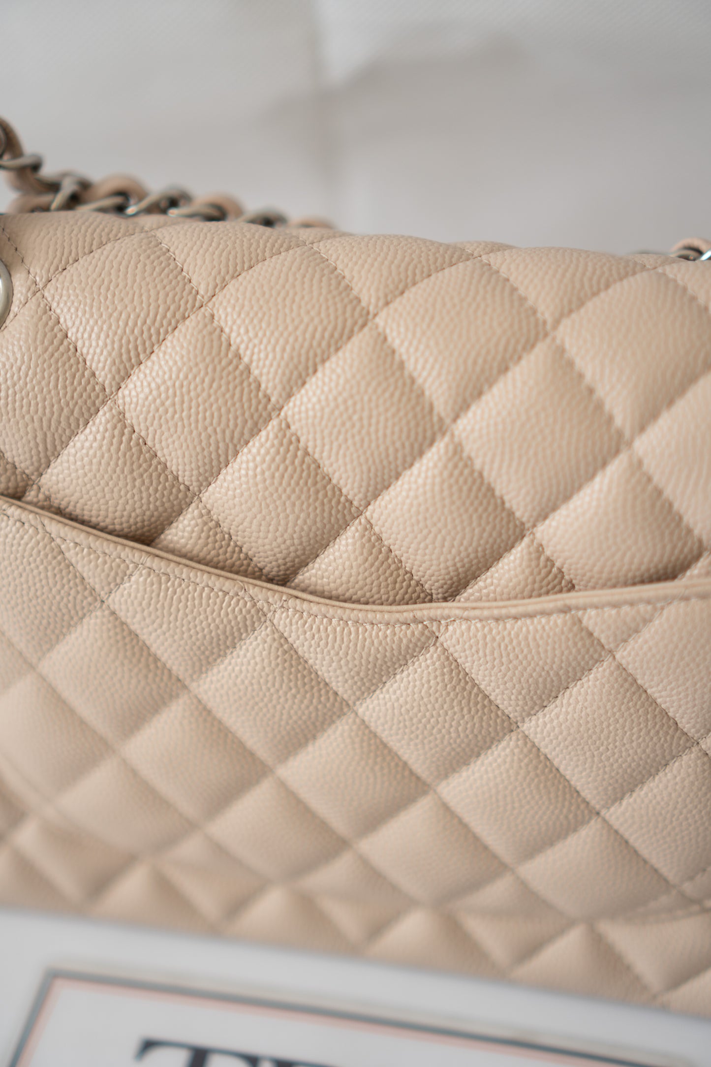 Classic Flap Quilted Flap Bag – Small Light Beige Caviar with Silver Hardware