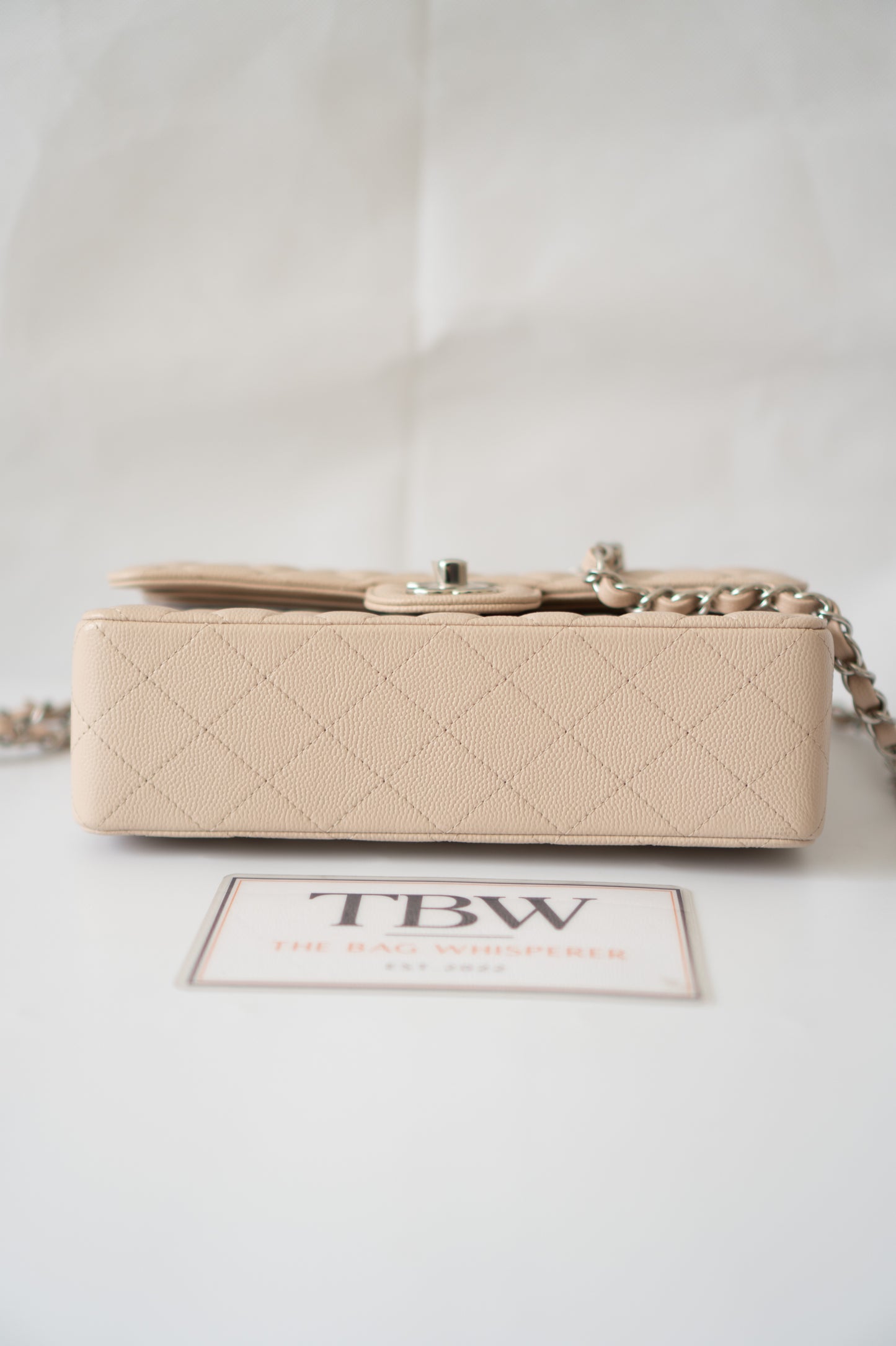 Classic Flap Quilted Flap Bag – Small Light Beige Caviar with Silver Hardware