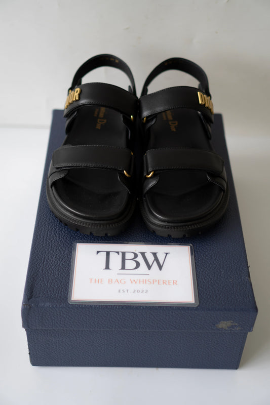 Lambskin Strap Sandals – Black with Gold-Tone Details