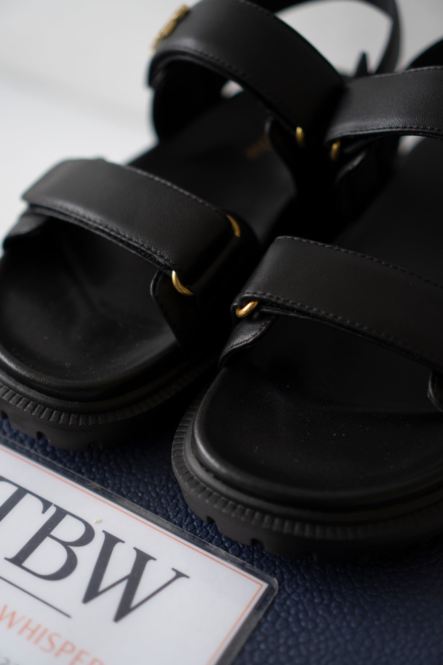 Lambskin Strap Sandals – Black with Gold-Tone Details