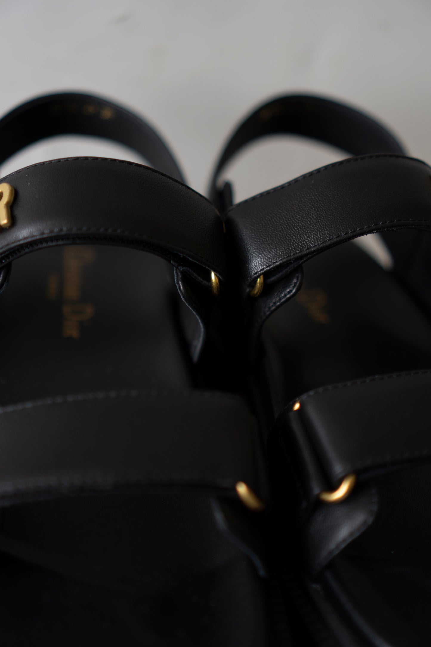 Lambskin Strap Sandals – Black with Gold-Tone Details
