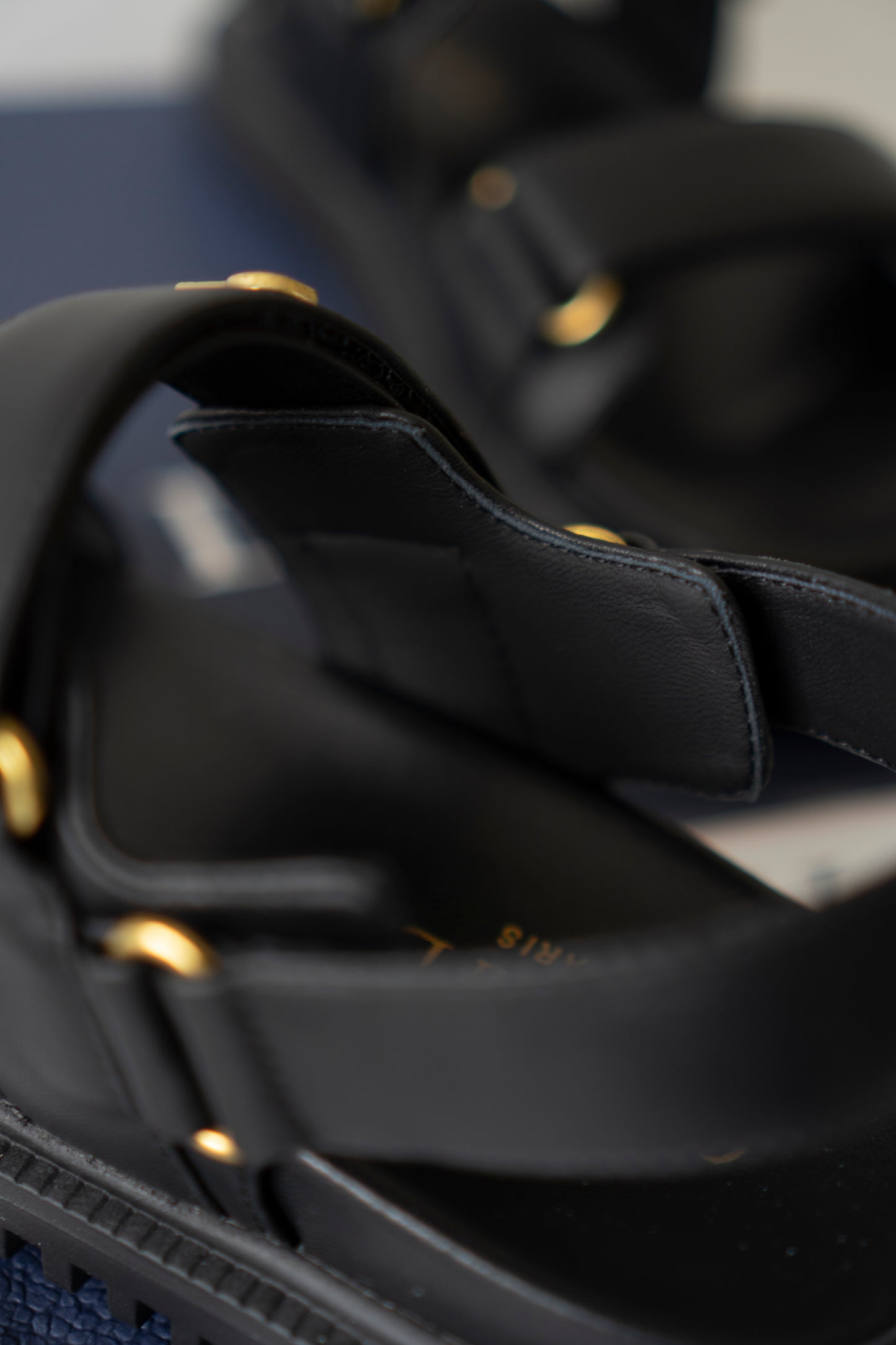 Lambskin Strap Sandals – Black with Gold-Tone Details