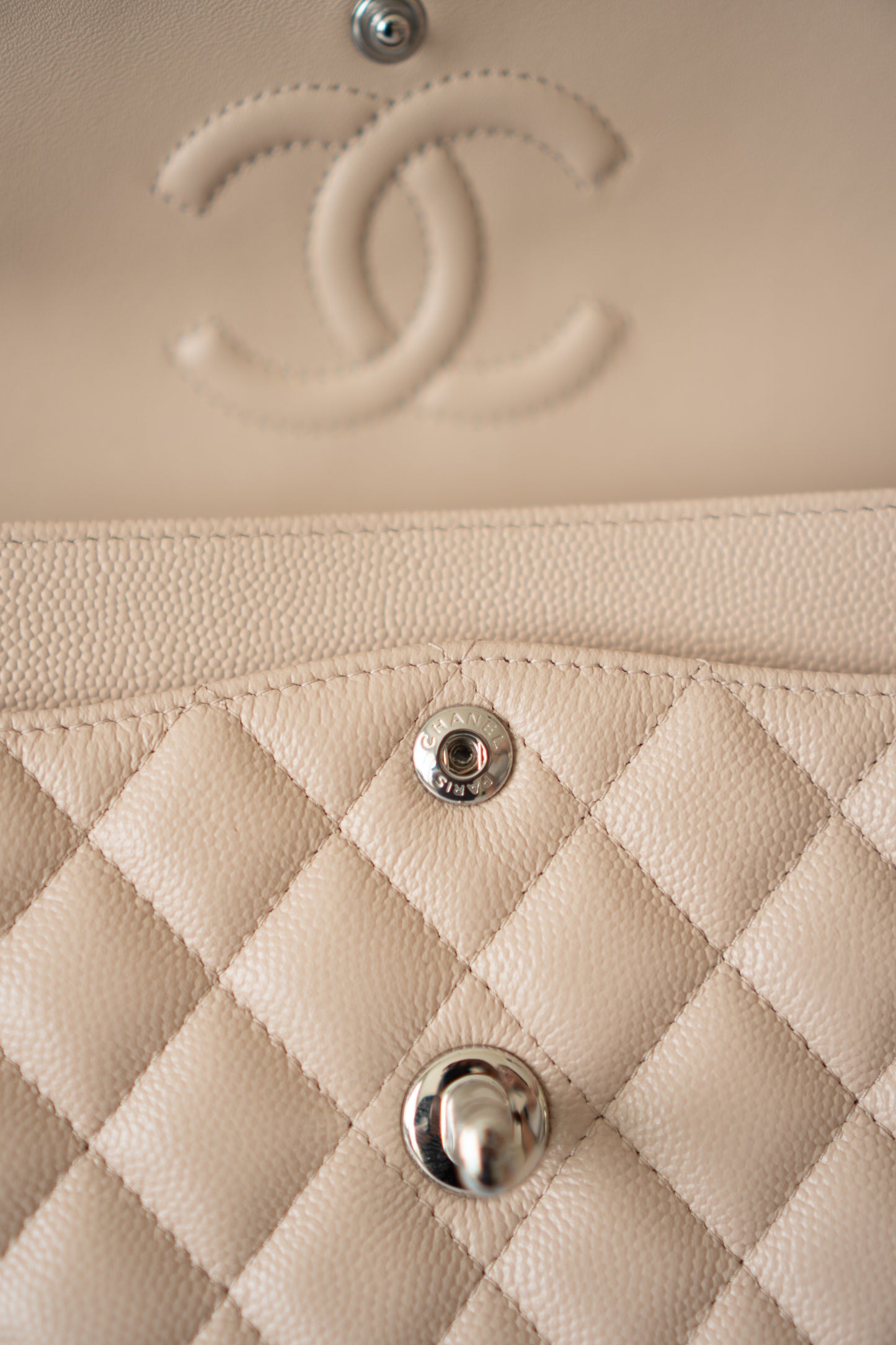 Classic Flap Quilted Flap Bag – Small Light Beige Caviar with Silver Hardware