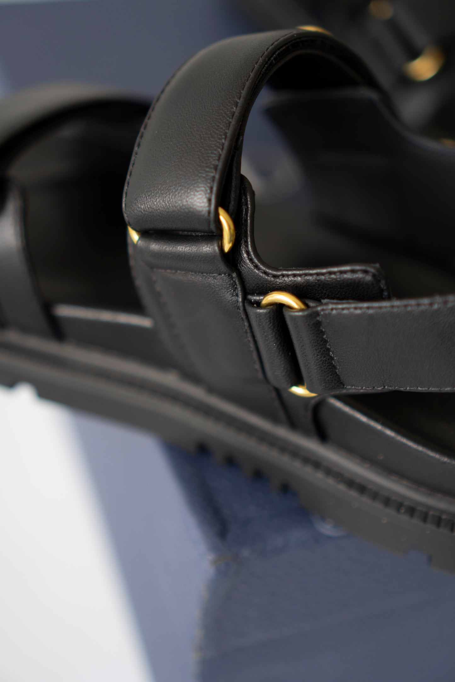 Lambskin Strap Sandals – Black with Gold-Tone Details