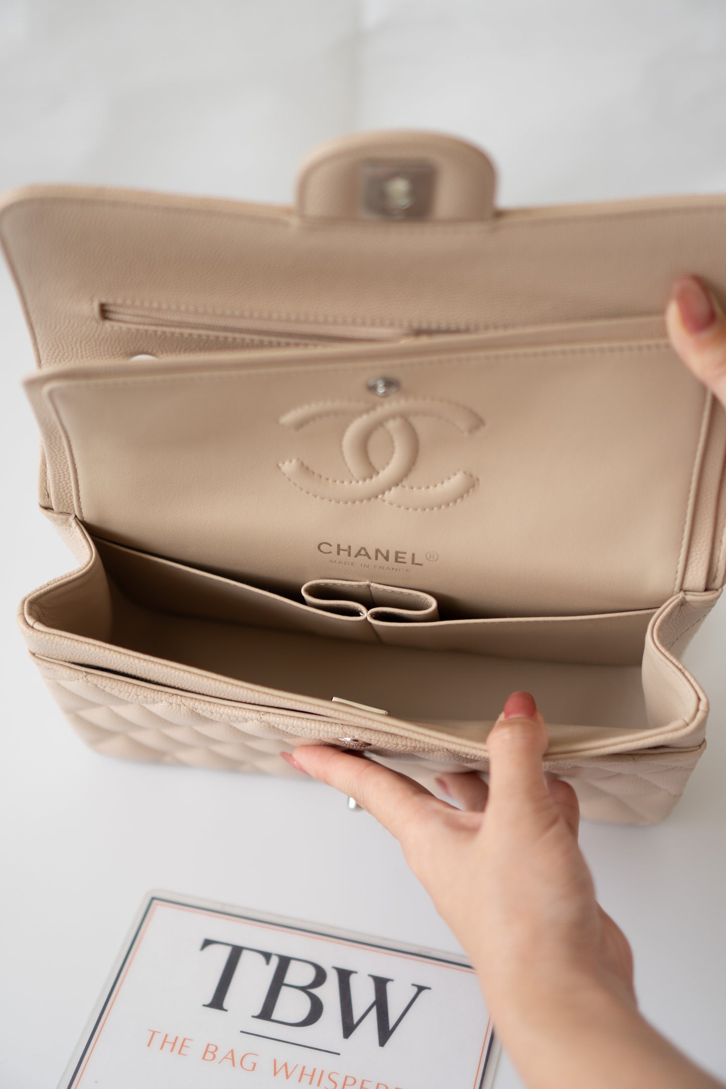 Classic Flap Quilted Flap Bag – Small Light Beige Caviar with Silver Hardware