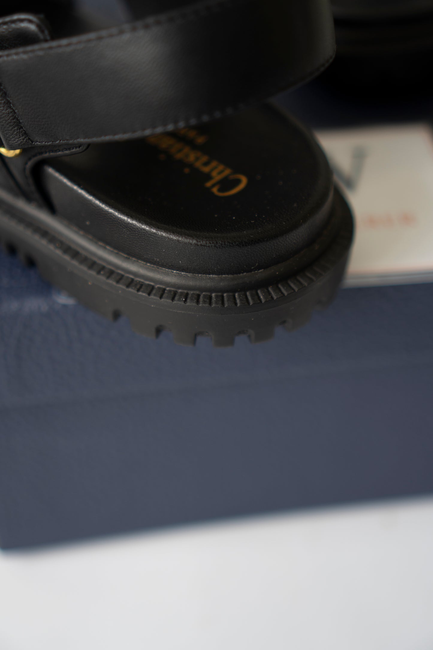 Lambskin Strap Sandals – Black with Gold-Tone Details
