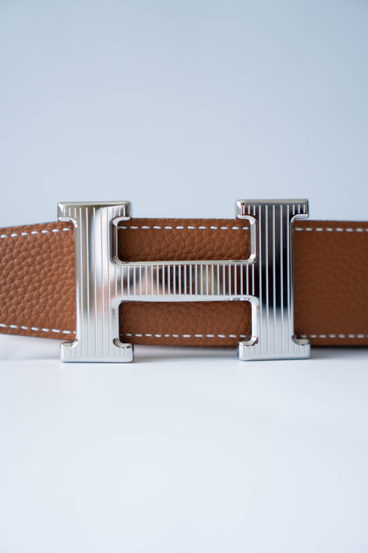 Reversible H Buckle Belt – Black & Brown with Gold Hardware