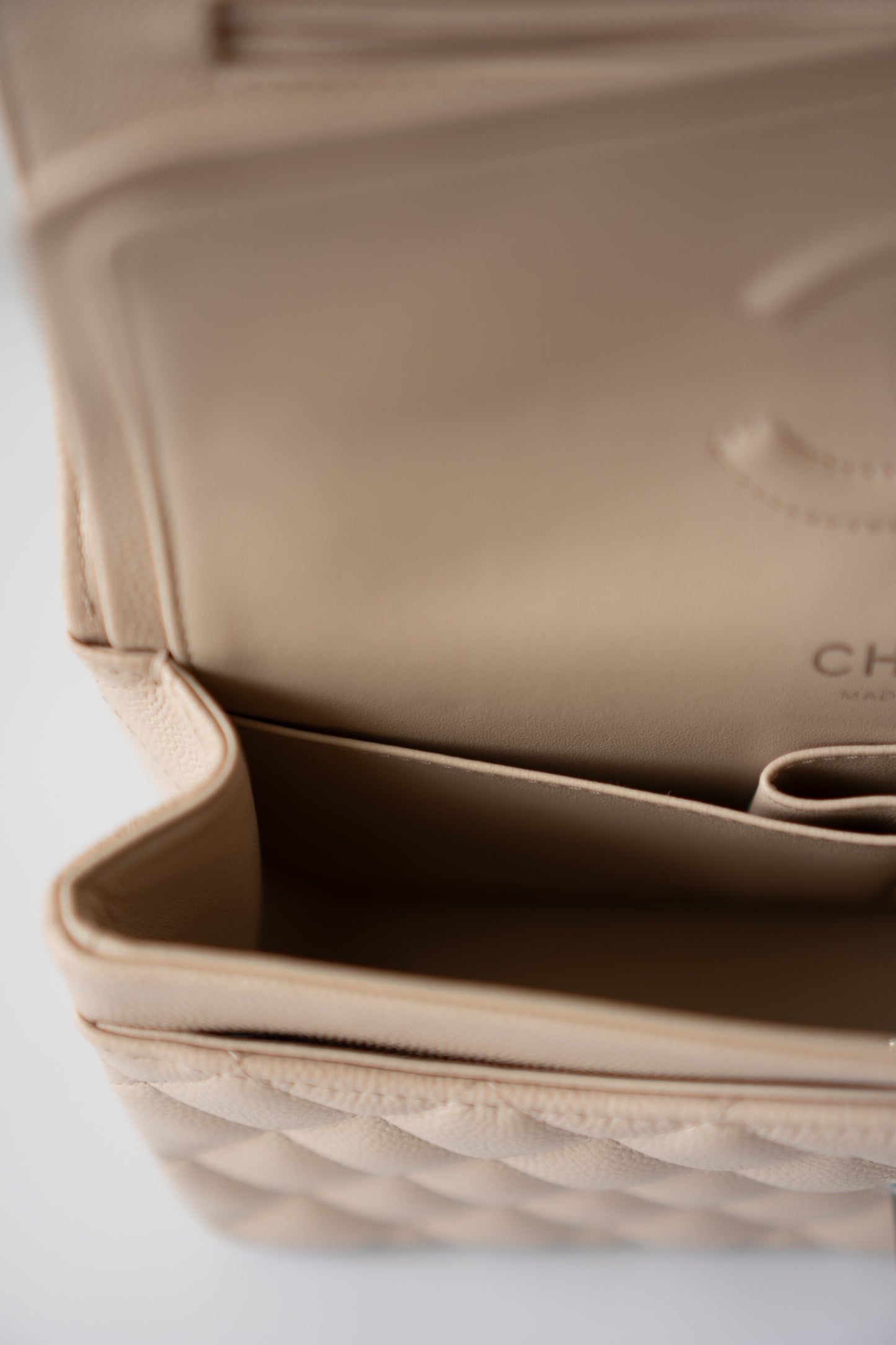 Classic Flap Quilted Flap Bag – Small Light Beige Caviar with Silver Hardware