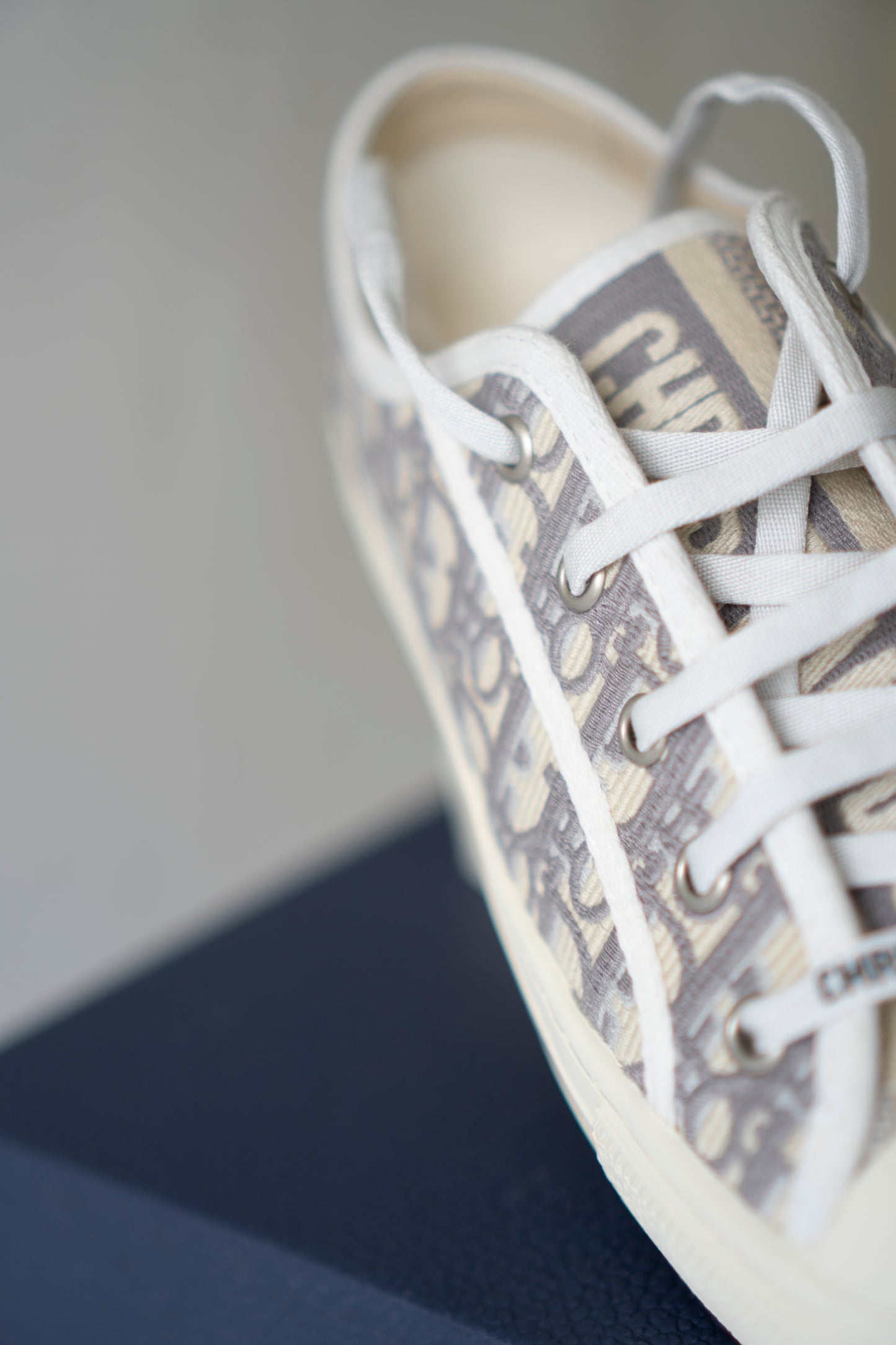 Embroidered Canvas Low-Top Sneakers – Stone Gray