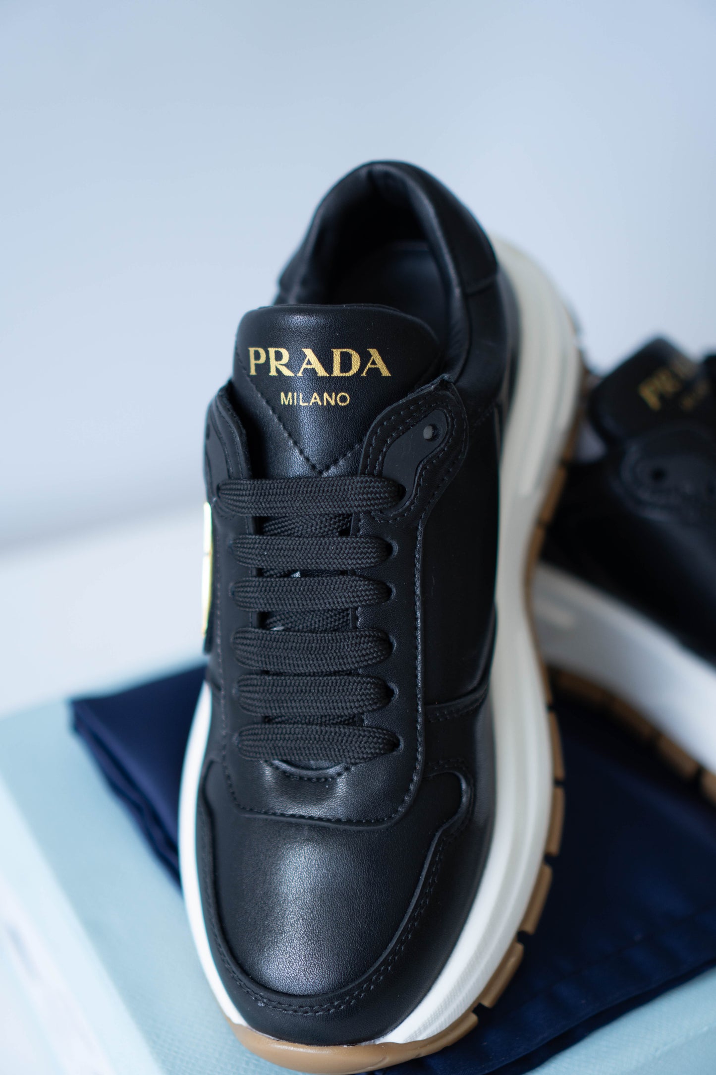 Prax 01 Sneakers – Black Leather with Chunky Sole