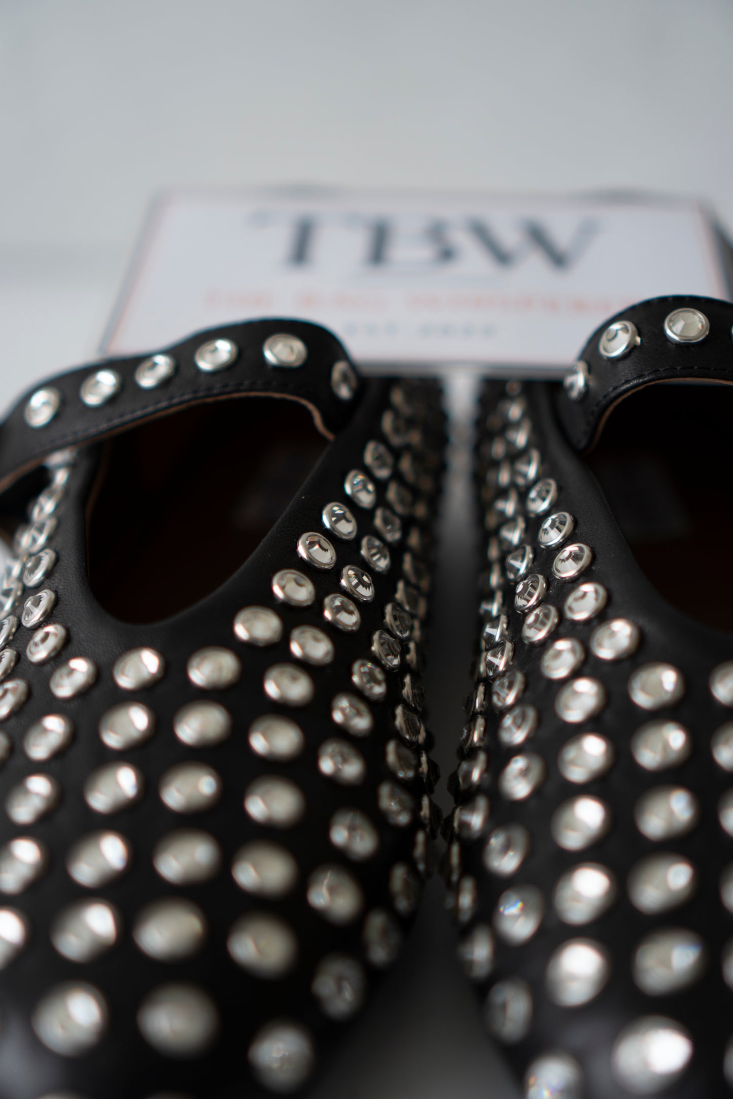 Crystal Studded Mary Jane Flats – Black Leather