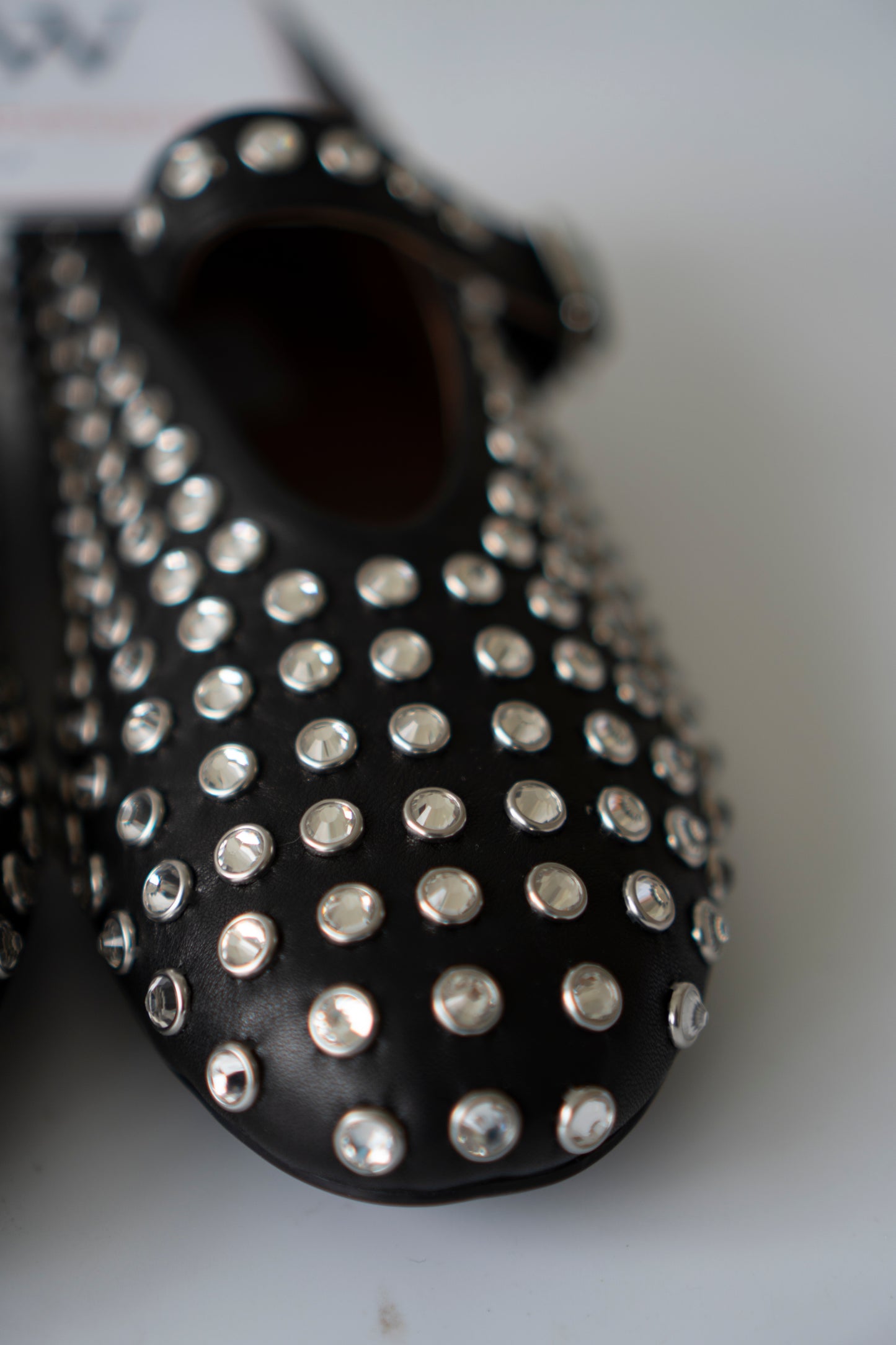 Crystal Studded Mary Jane Flats – Black Leather