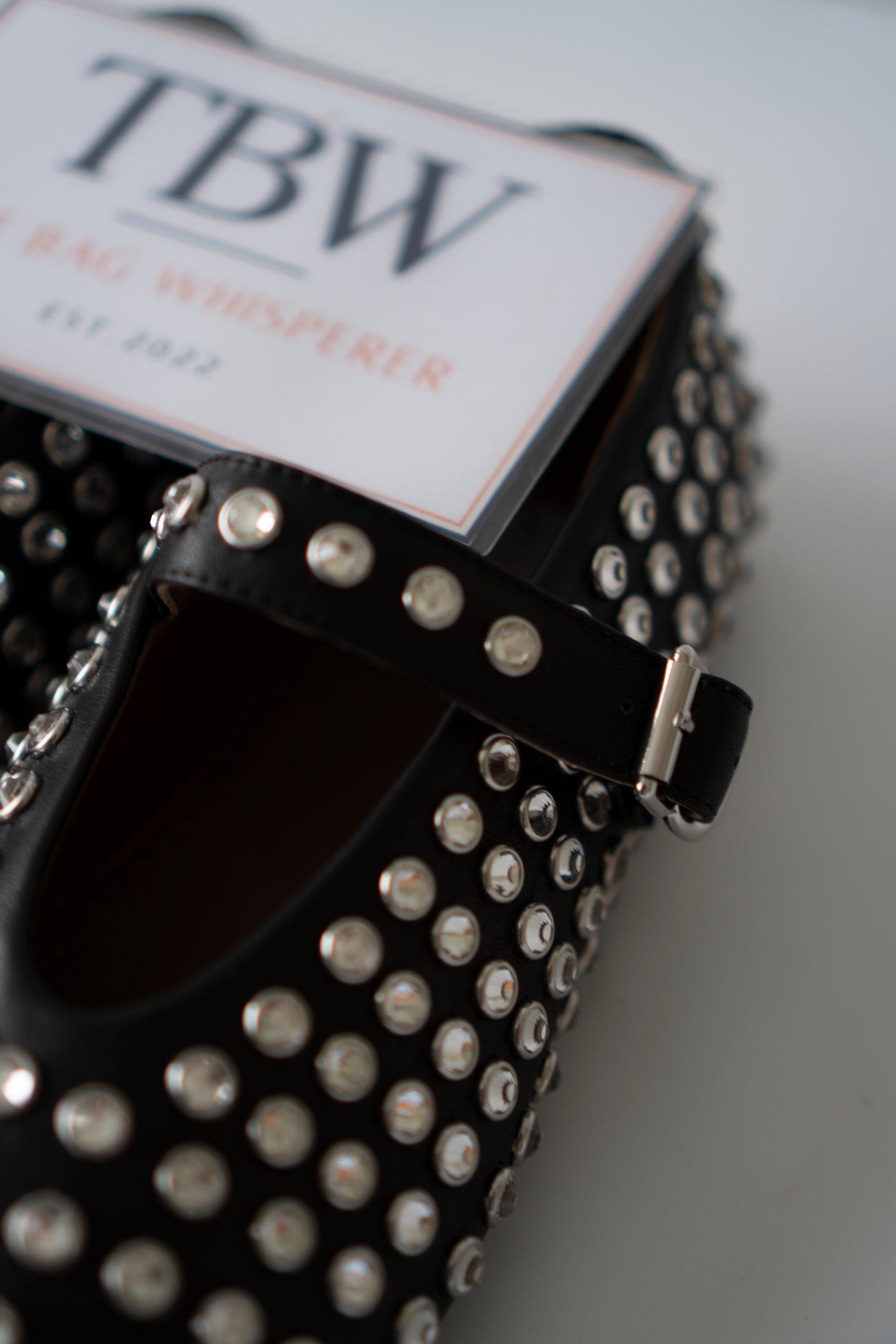 Crystal Studded Mary Jane Flats – Black Leather