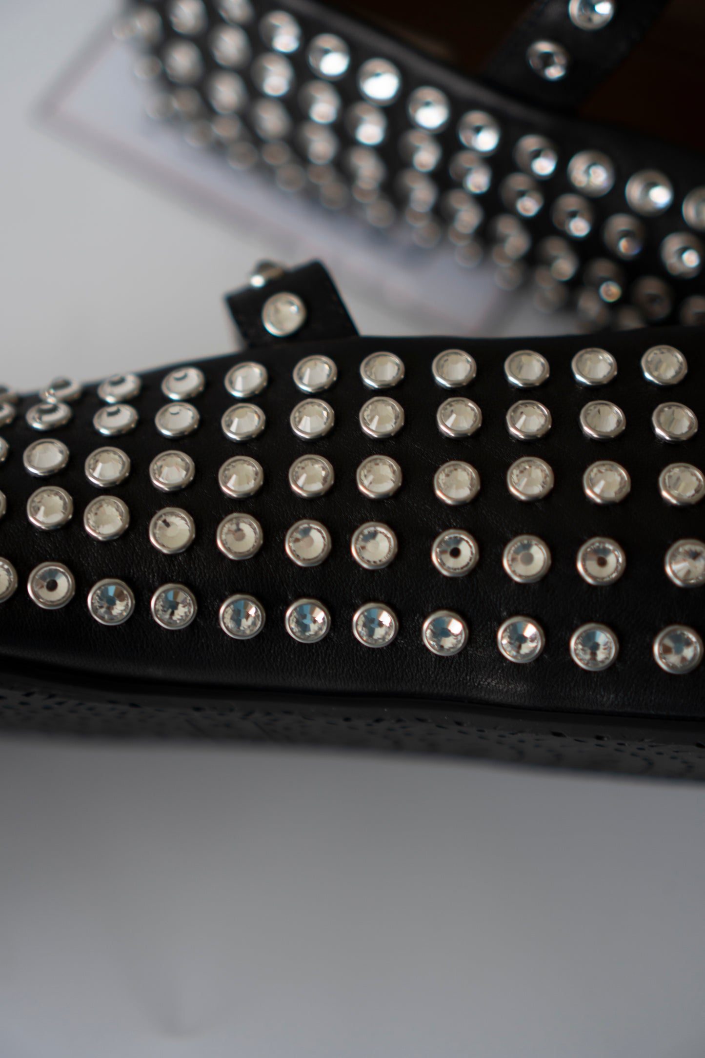 Crystal Studded Mary Jane Flats – Black Leather