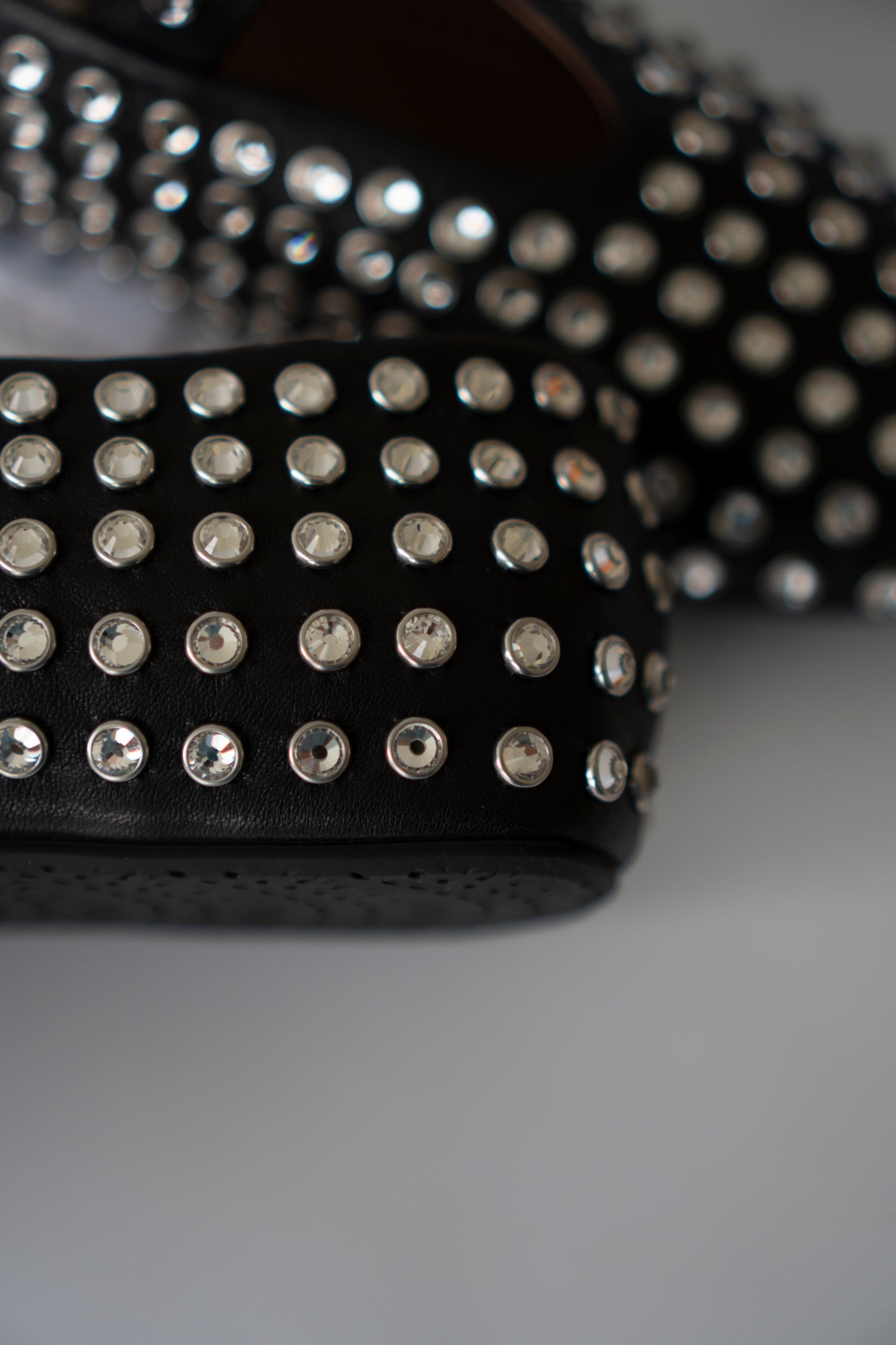 Crystal Studded Mary Jane Flats – Black Leather
