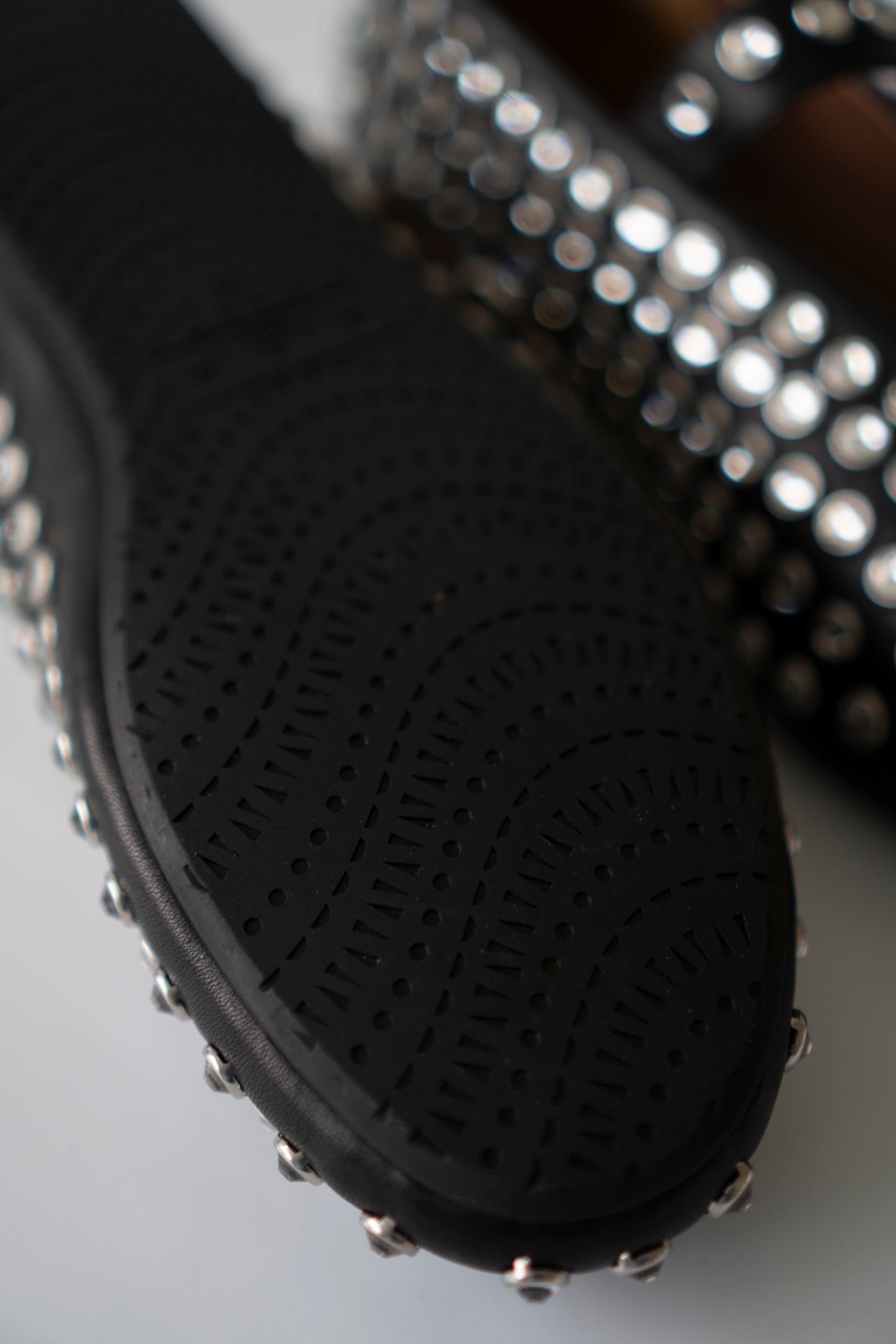 Crystal Studded Mary Jane Flats – Black Leather