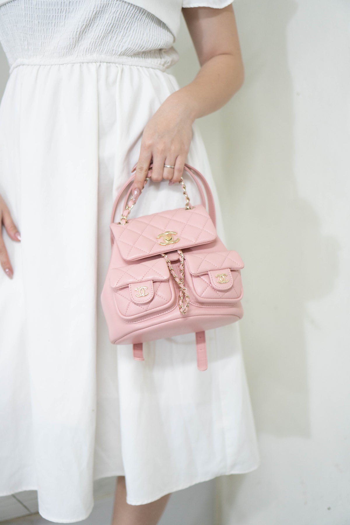 CC Duma Backpack with Front Pockets – Light Pink Caviar