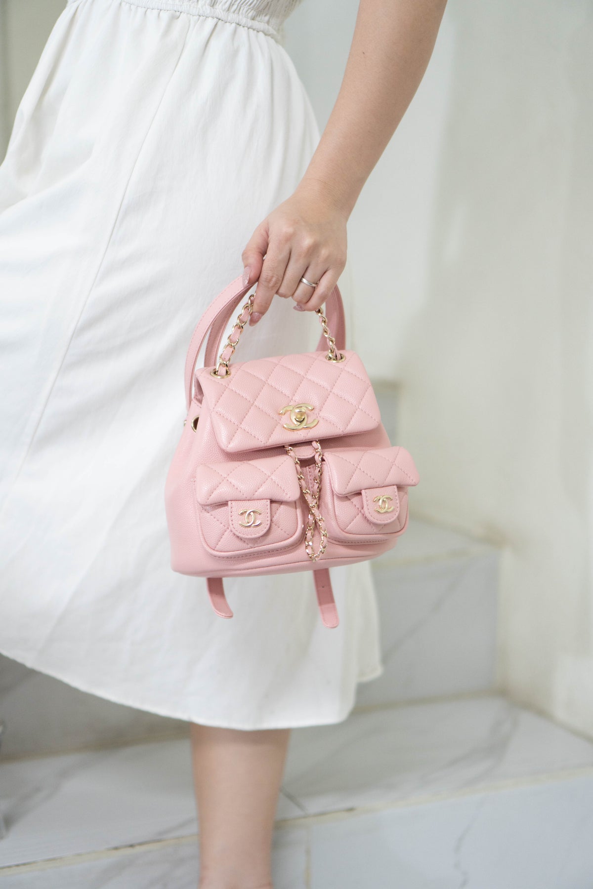 CC Duma Backpack with Front Pockets – Light Pink Caviar
