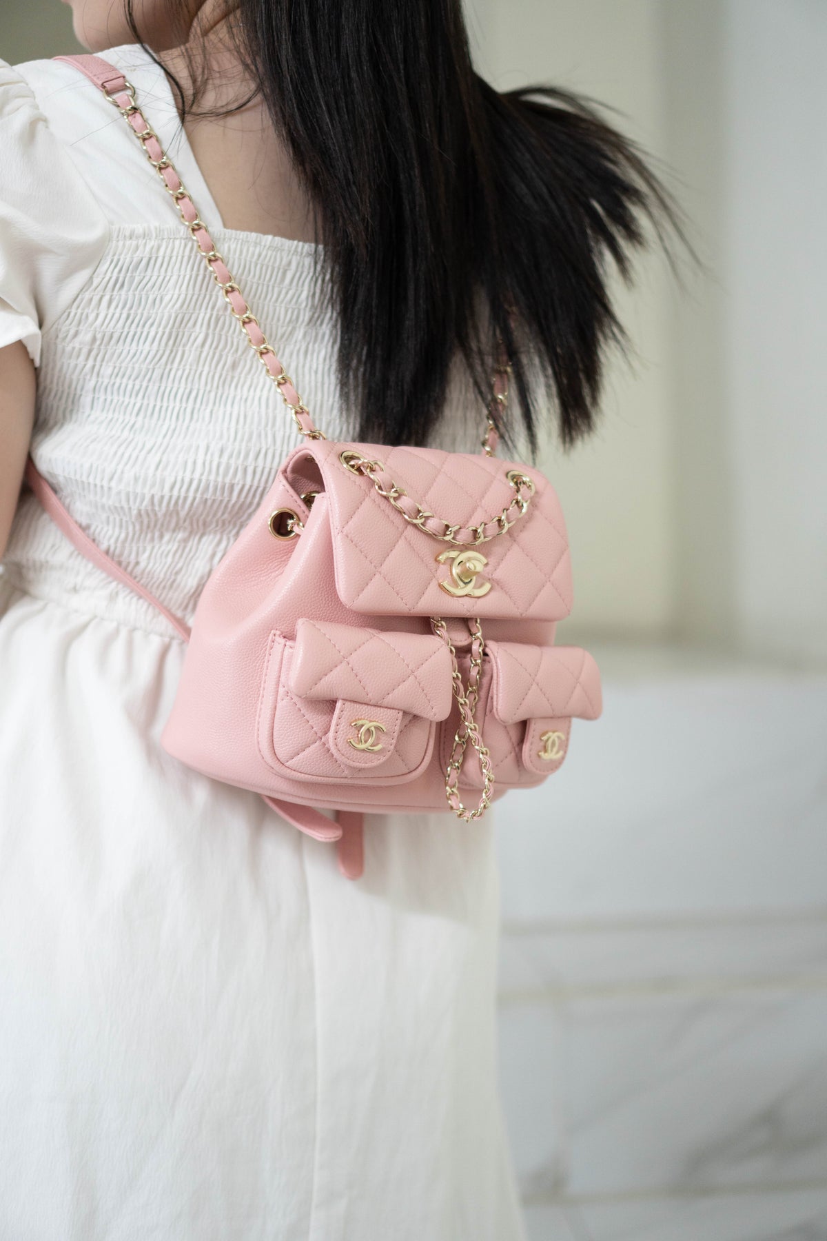 CC Duma Backpack with Front Pockets – Light Pink Caviar