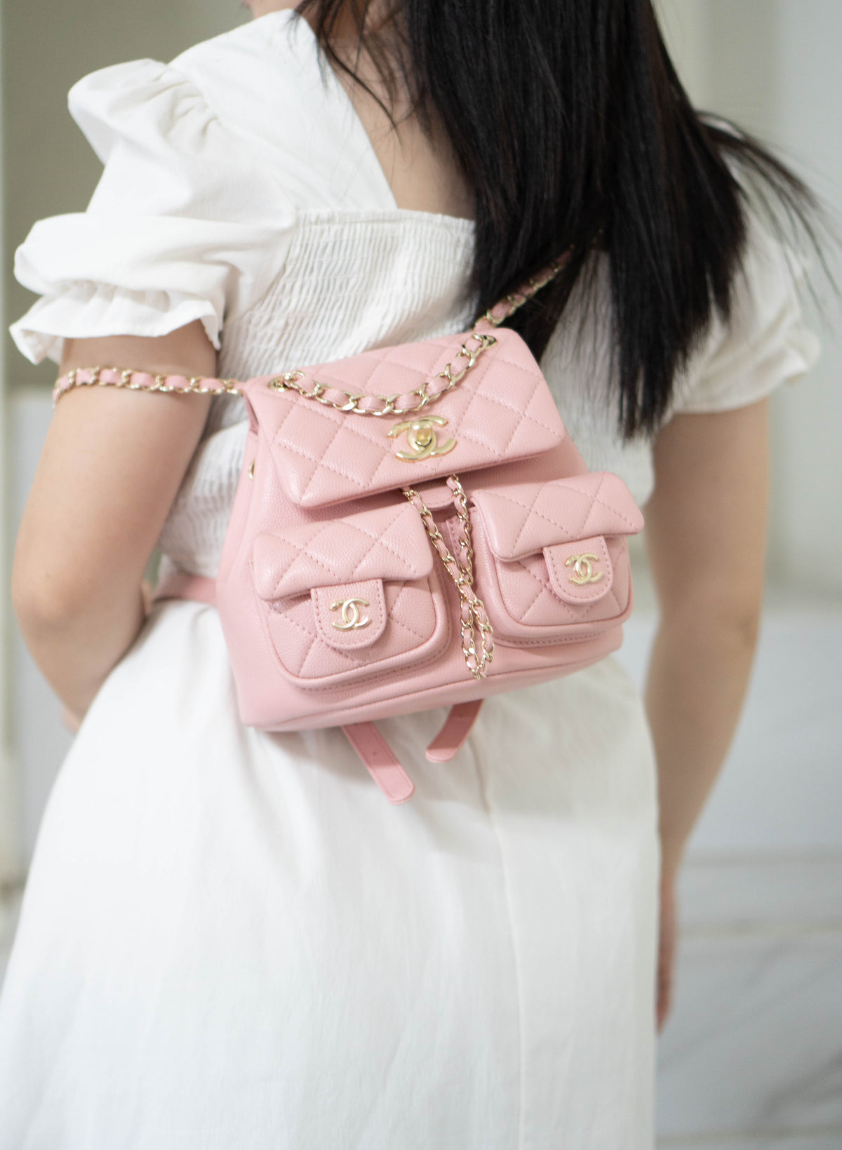 CC Duma Backpack with Front Pockets – Light Pink Caviar