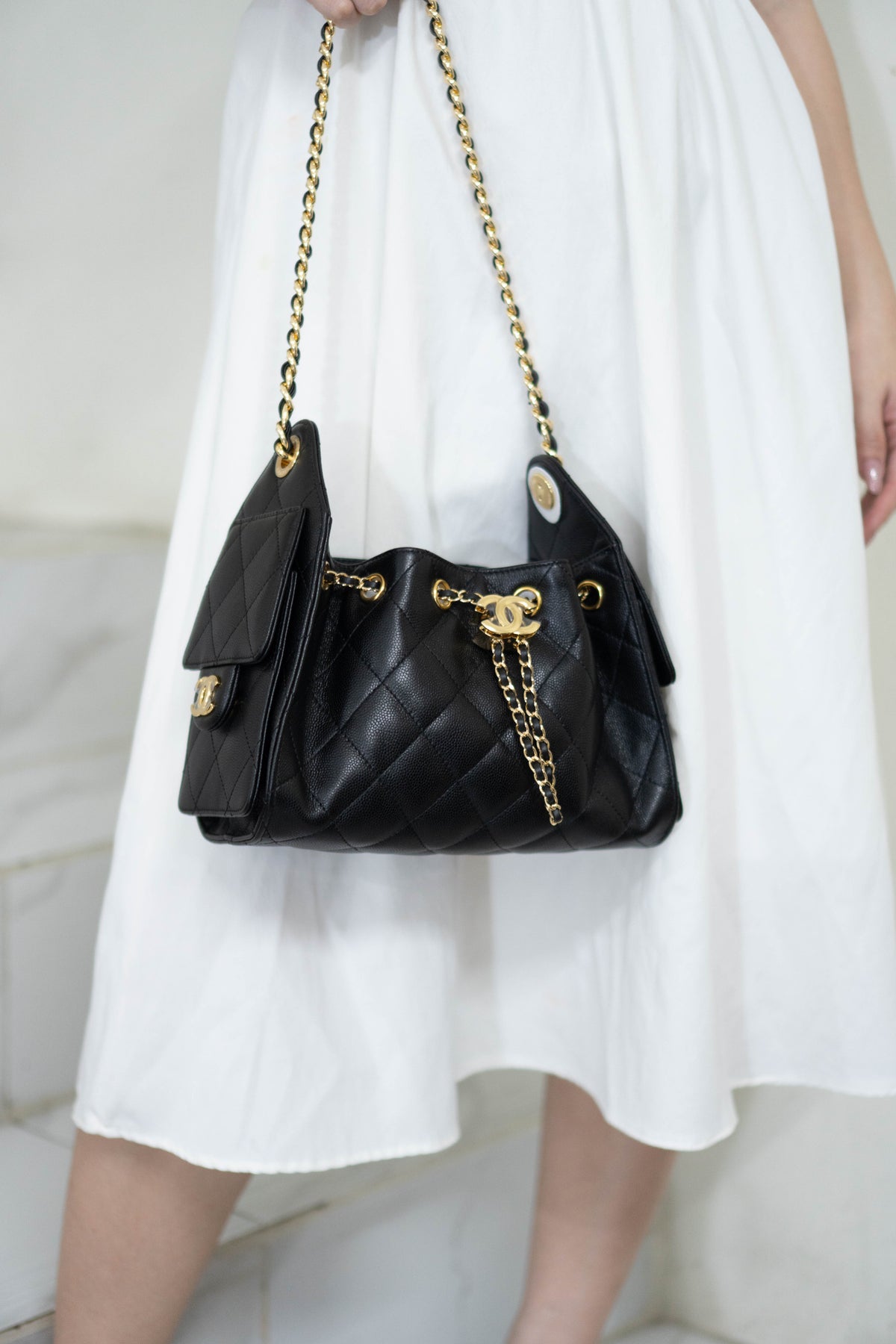 C25 Small - Black Caviar in Gold Hardware