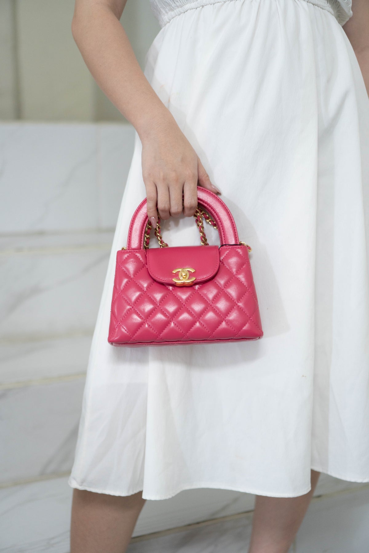 CC Quilted Top Handle Mini Flap Bag – Fuchsia Pink Lambskin