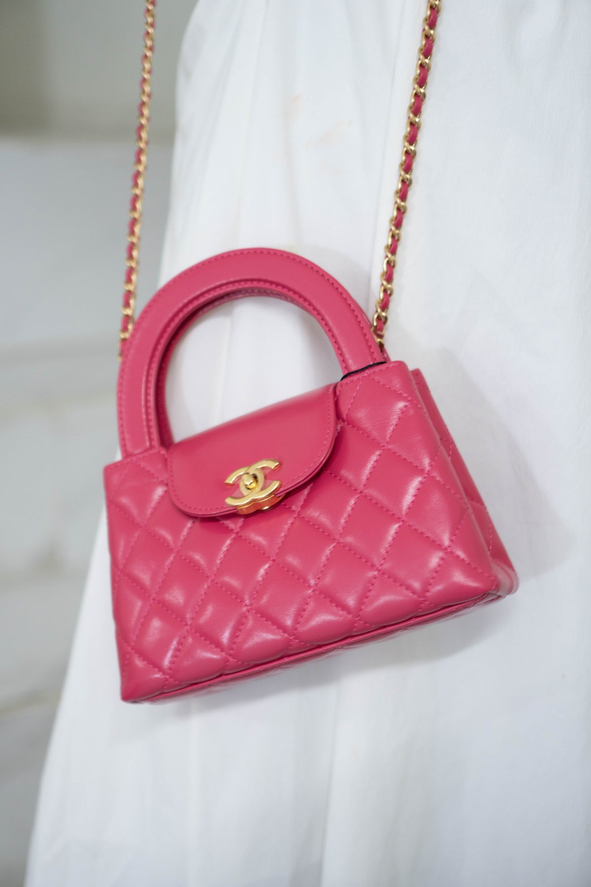 CC Quilted Top Handle Mini Flap Bag – Fuchsia Pink Lambskin