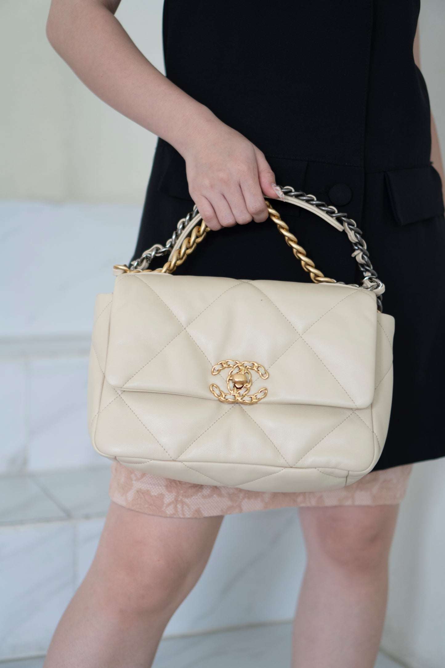 C19 Small – Beige Lambskin with Mixed Metal Hardware