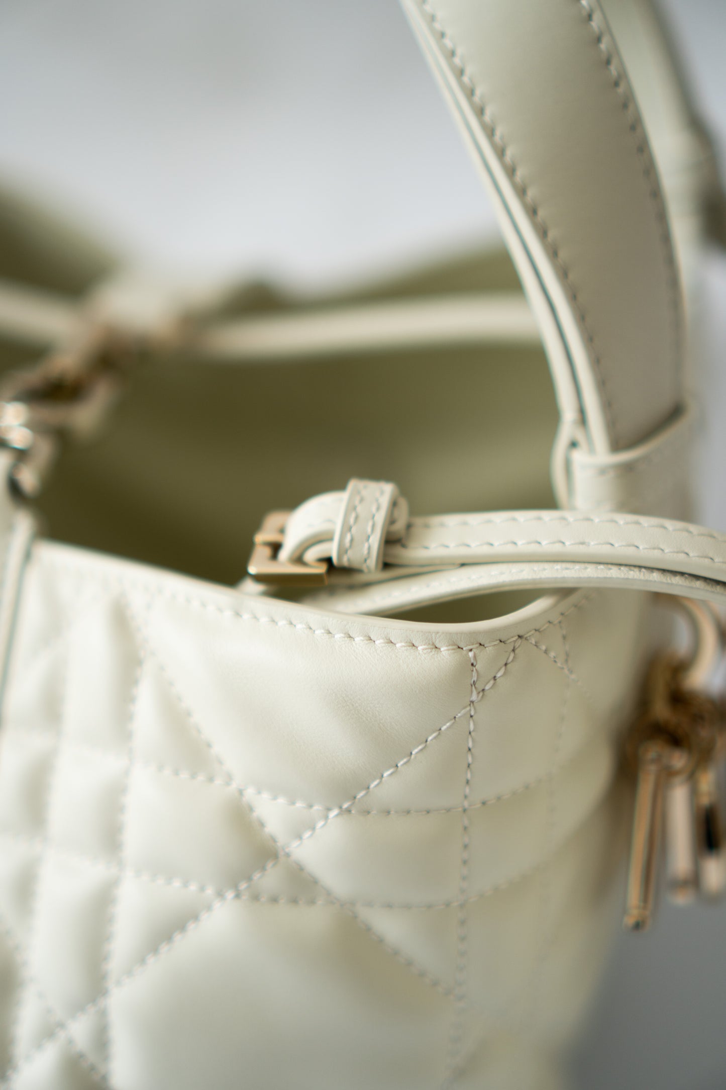 Toujour Quilted Tote Bag – Latte Calfskin with Light Gold Hardware