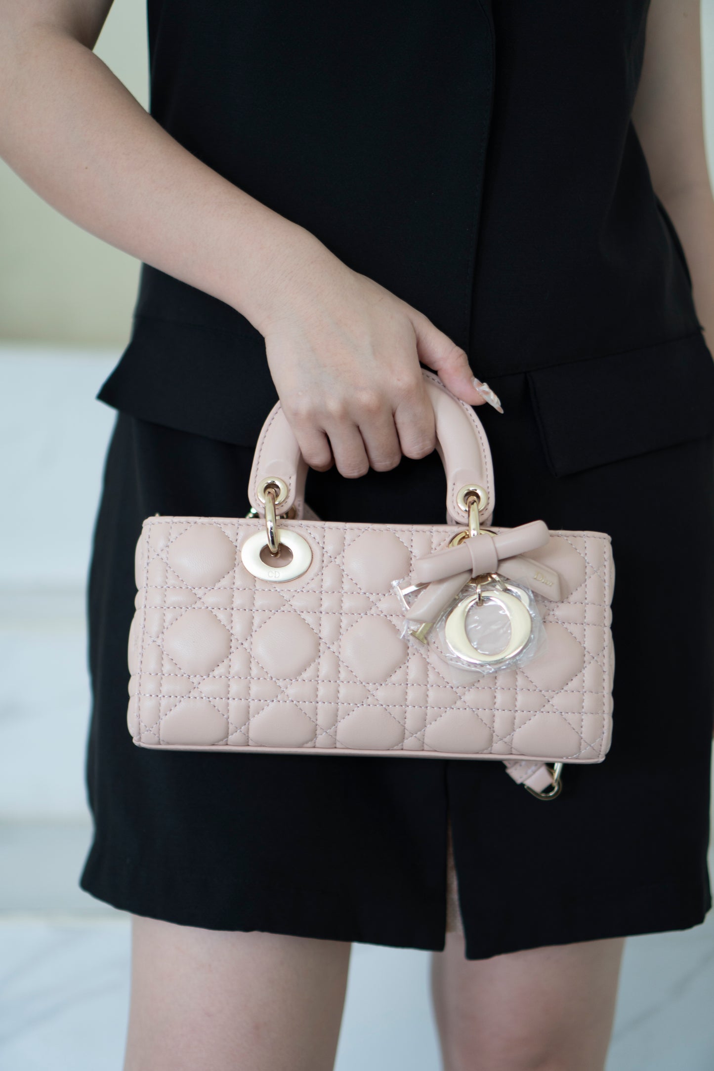 Lady D-Joy Small – Lambskin Cannage with Light Gold Hardware