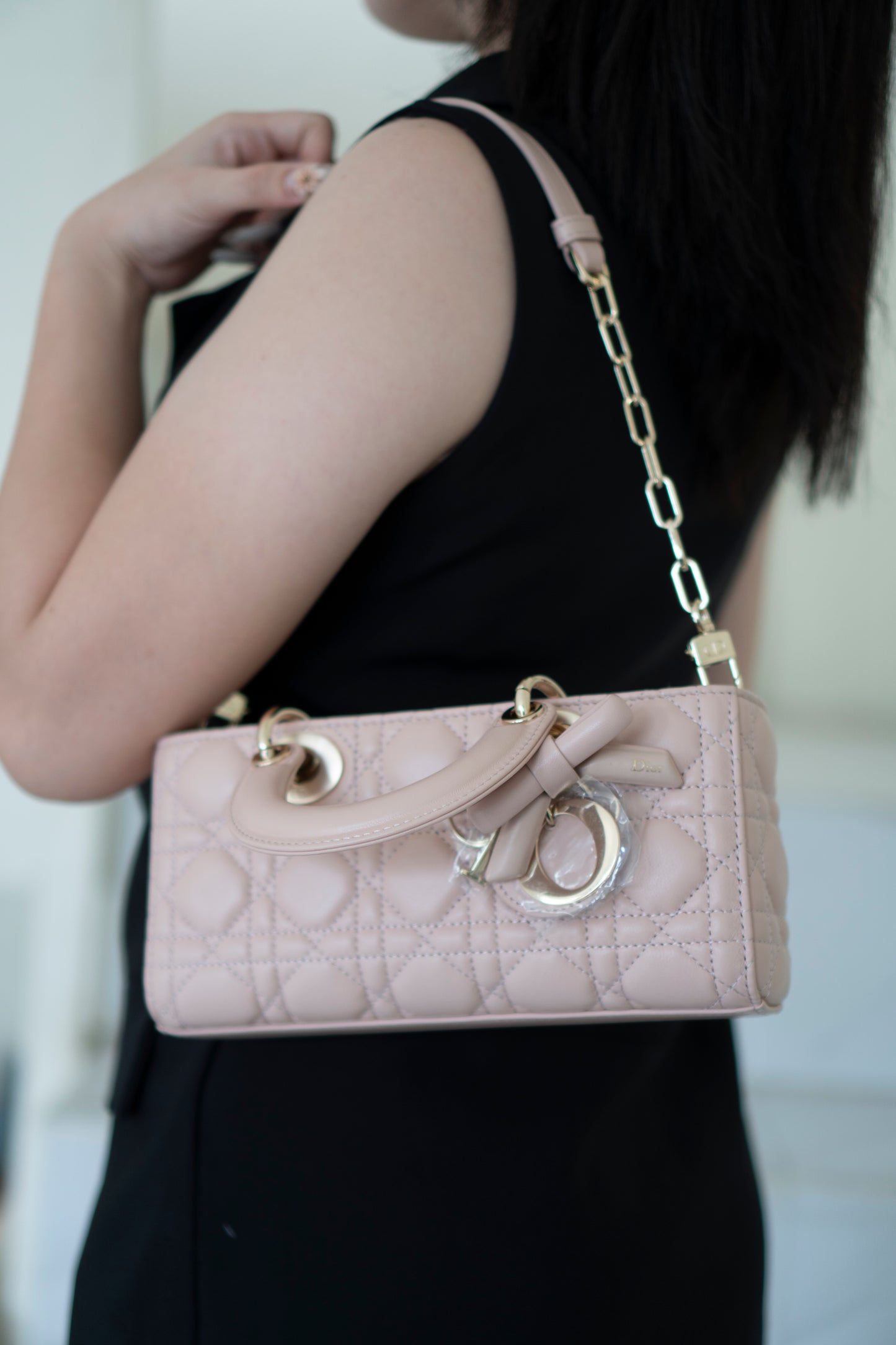 Lady D-Joy Small – Lambskin Cannage with Light Gold Hardware