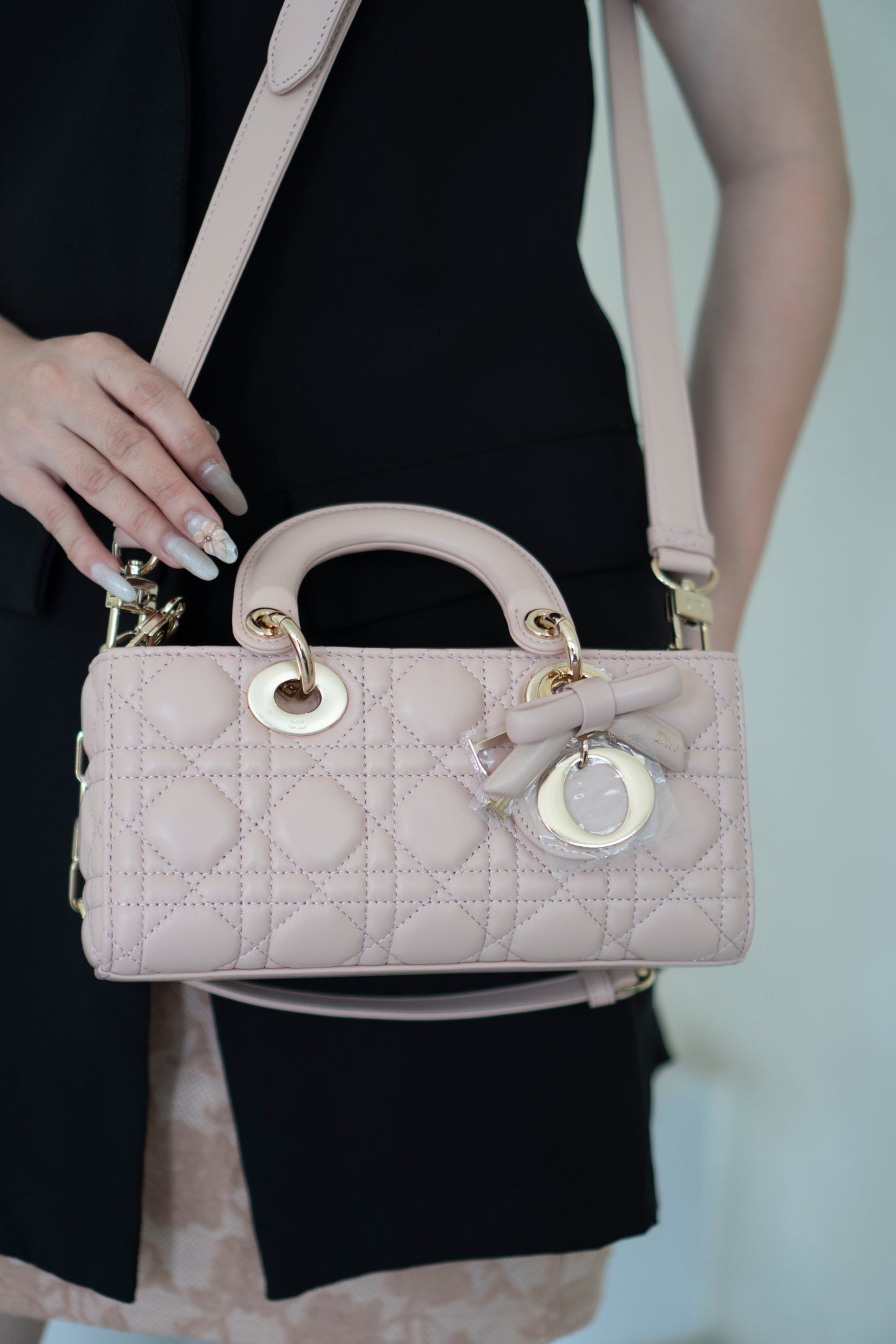Lady D-Joy Small – Lambskin Cannage with Light Gold Hardware