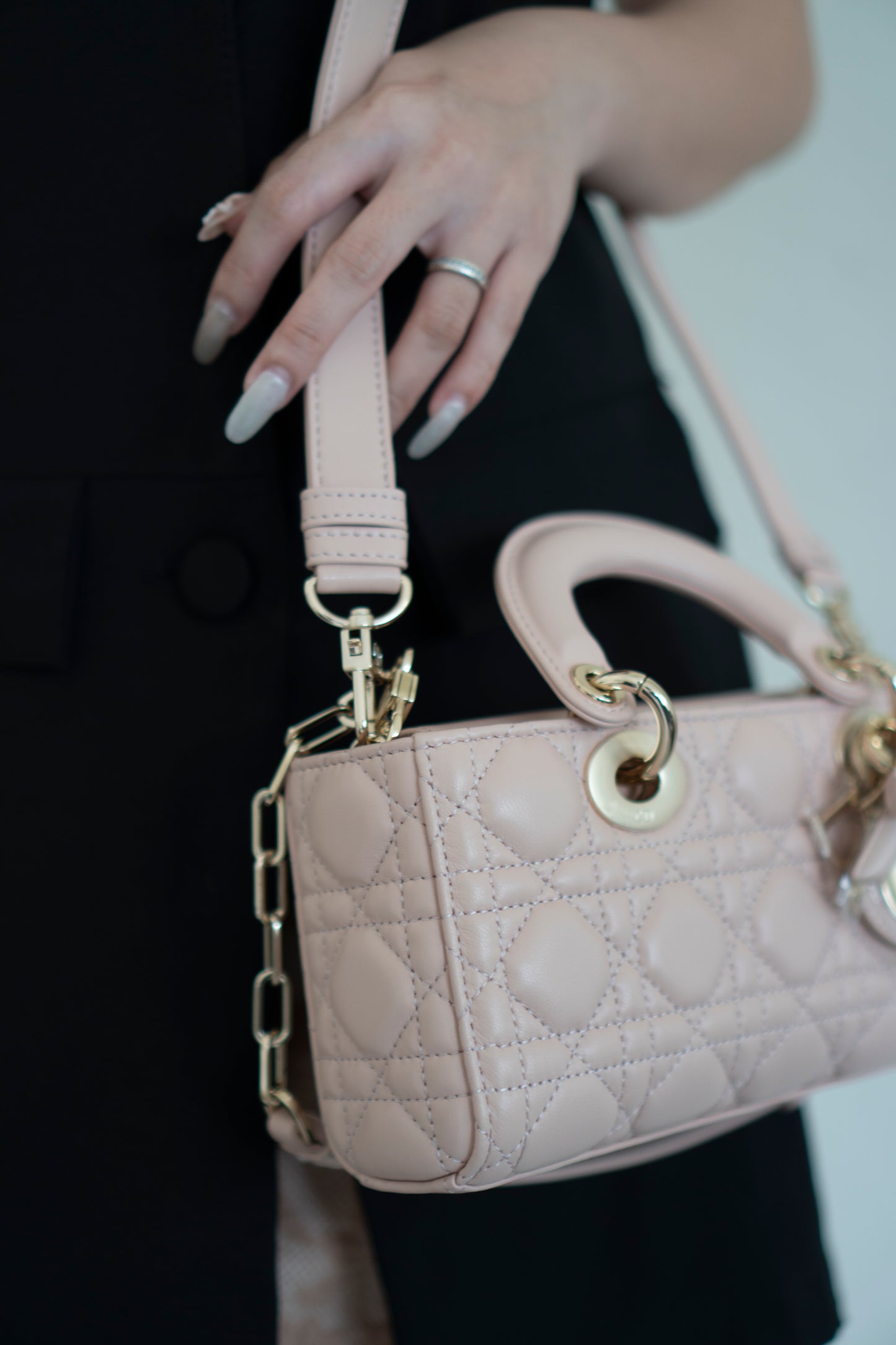 Lady D-Joy Small – Lambskin Cannage with Light Gold Hardware