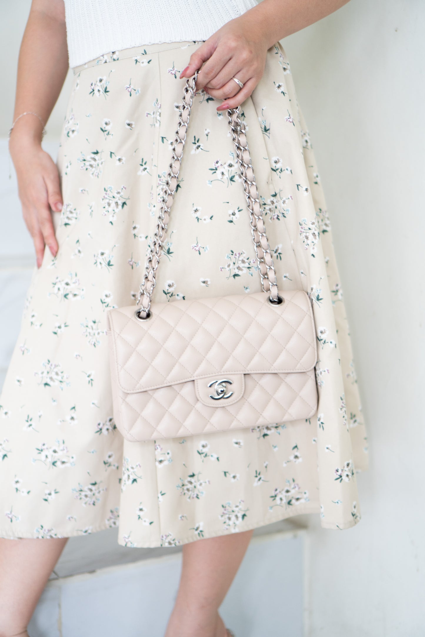 Classic Flap Quilted Flap Bag – Small Light Beige Caviar with Silver Hardware